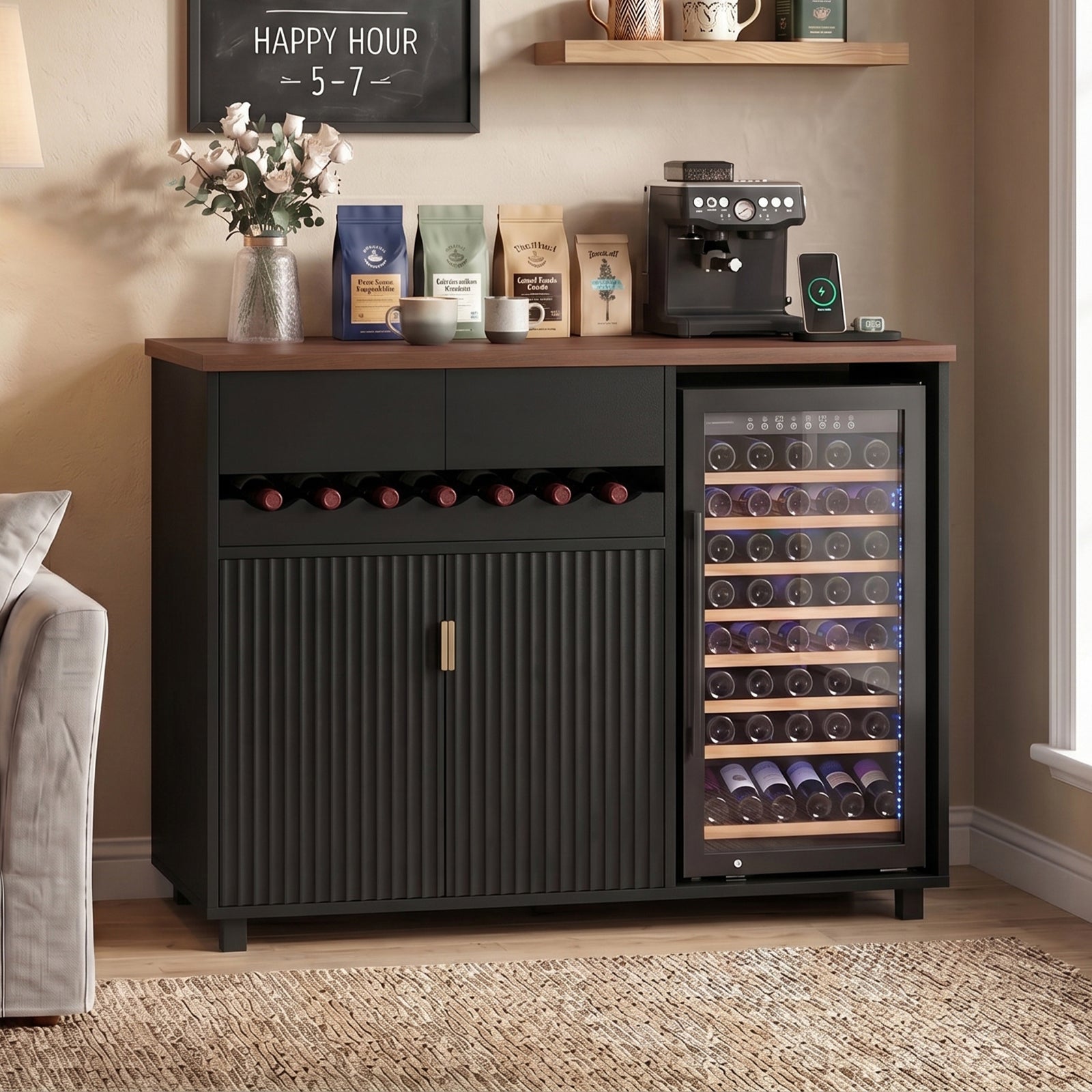 Advwin 54" Modern Coffee Bar Cabinet with Fridge Space