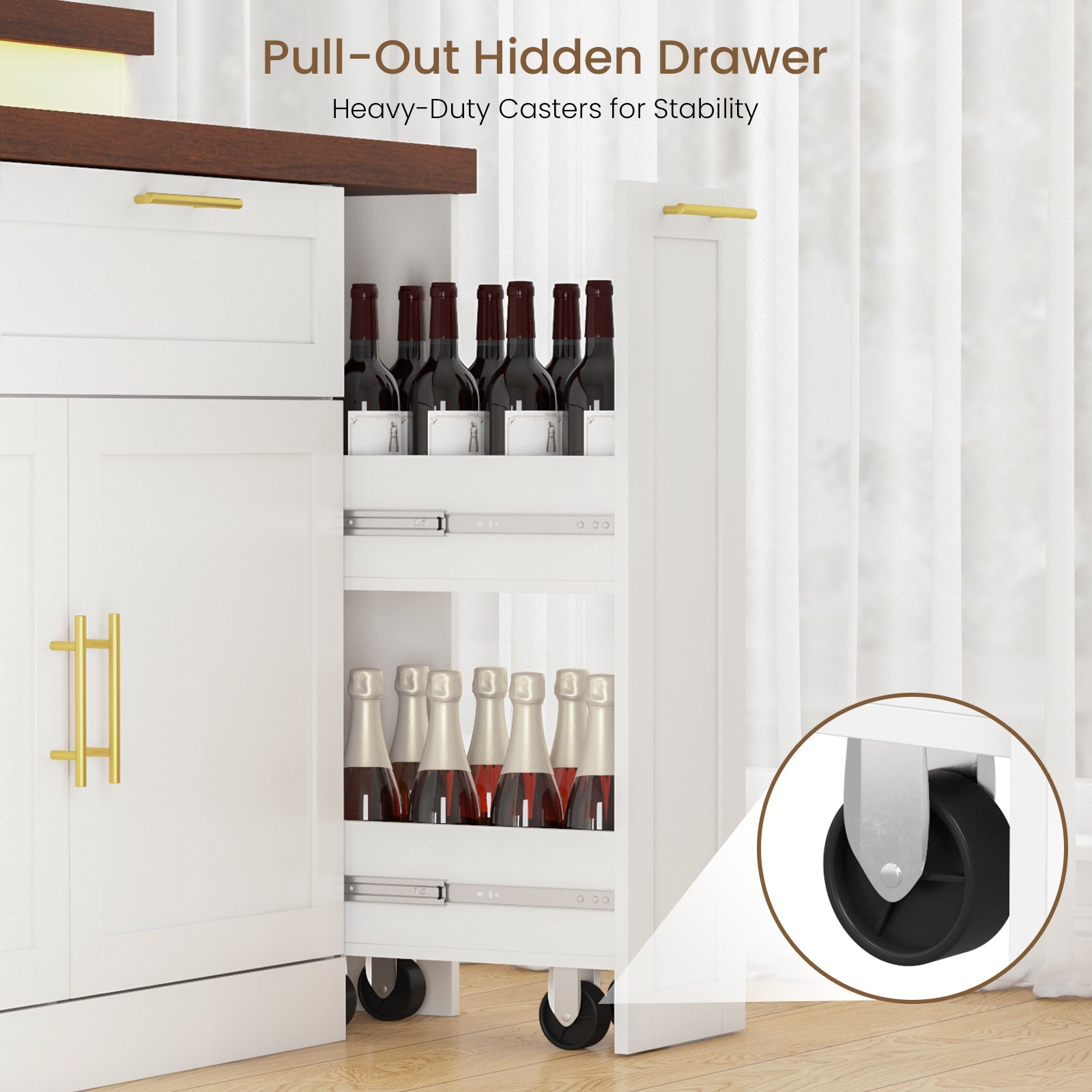 Advwin 92.5" Stationary Kitchen Island with Storage