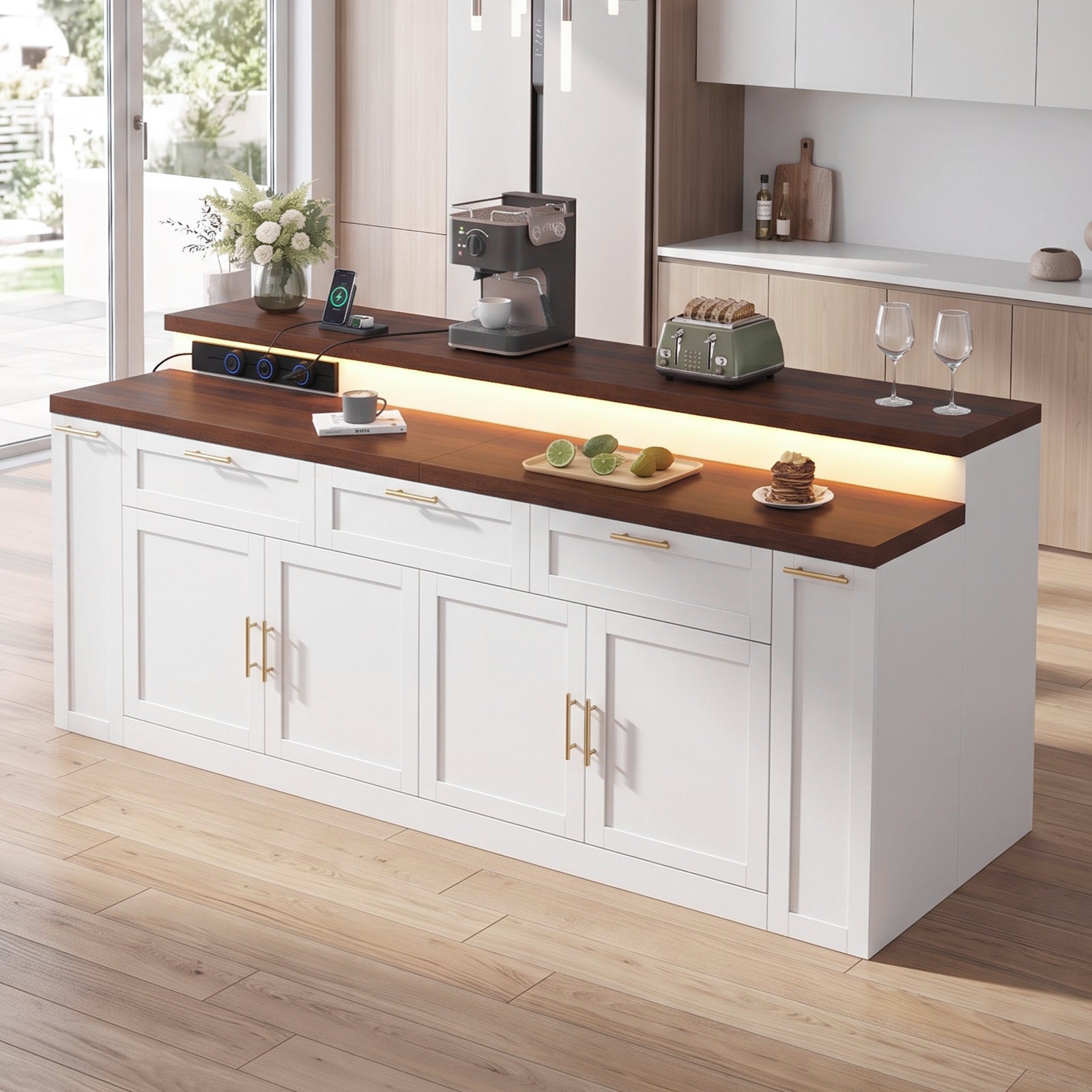 Advwin 92.5" Stationary Kitchen Island with Storage