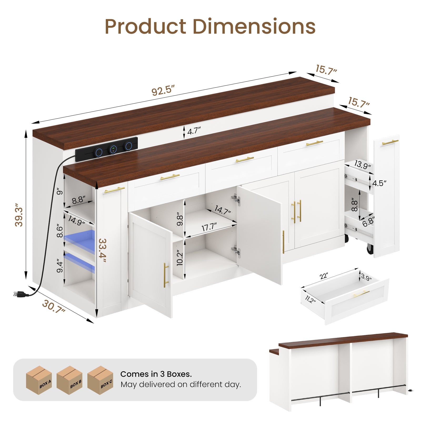 Advwin 92.5" Stationary Kitchen Island with Storage