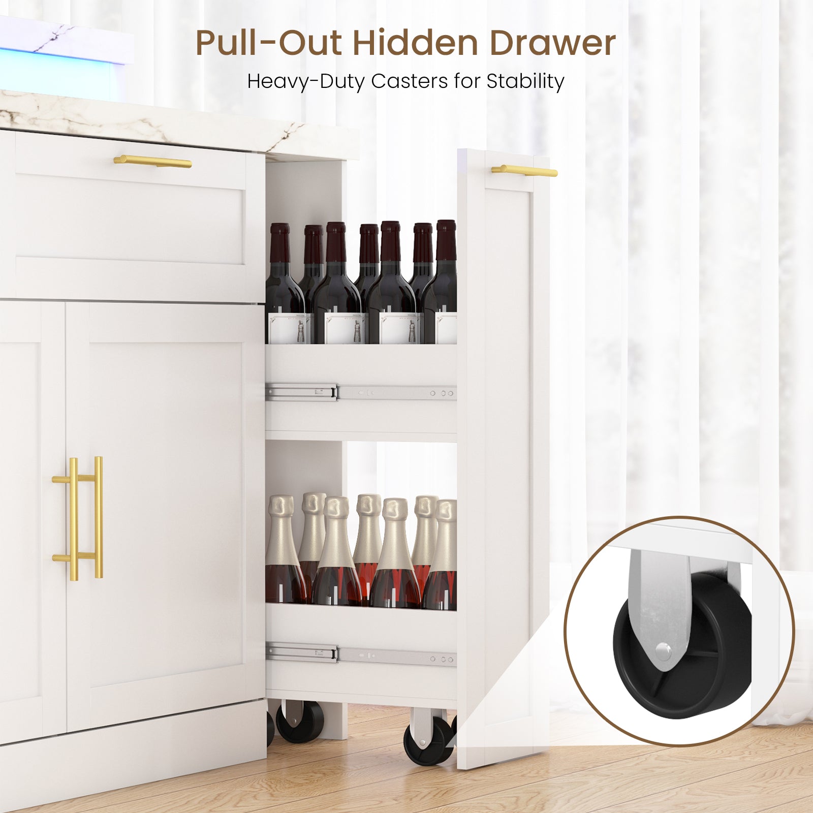 Advwin 92.5" Stationary Kitchen Island with Storage