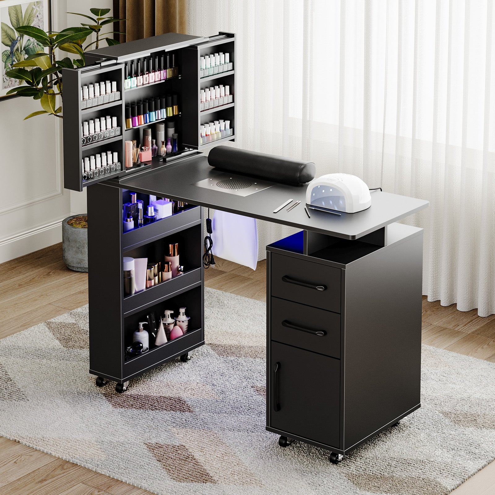 Advwin Manicure Table with Extendable Polish Cabinet