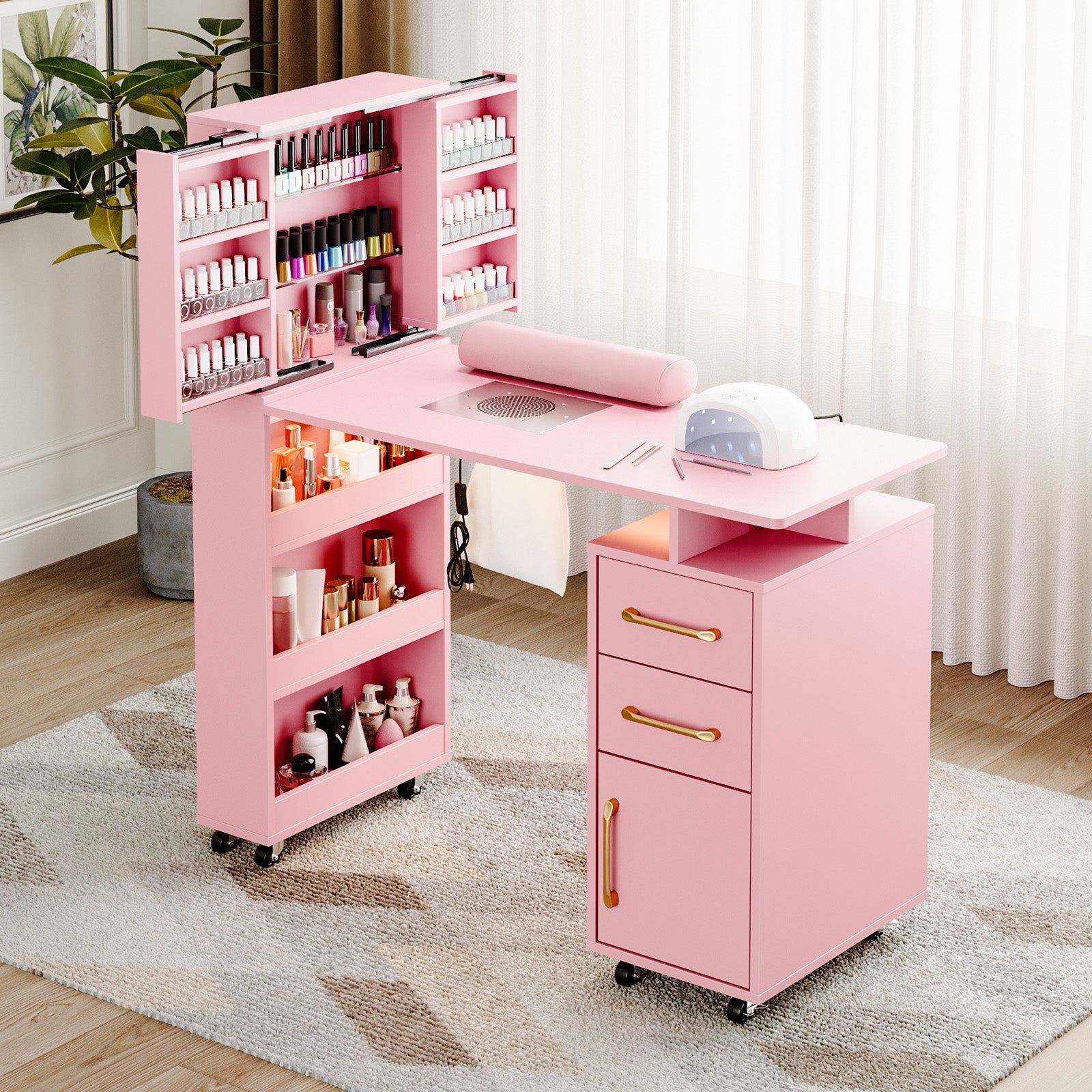 Advwin Manicure Table with Extendable Polish Cabinet