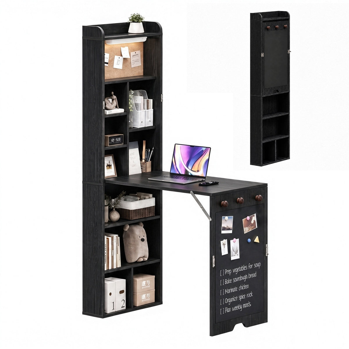 Advwin Wall Mounted Foldable Desk w/ LED & Corkboard