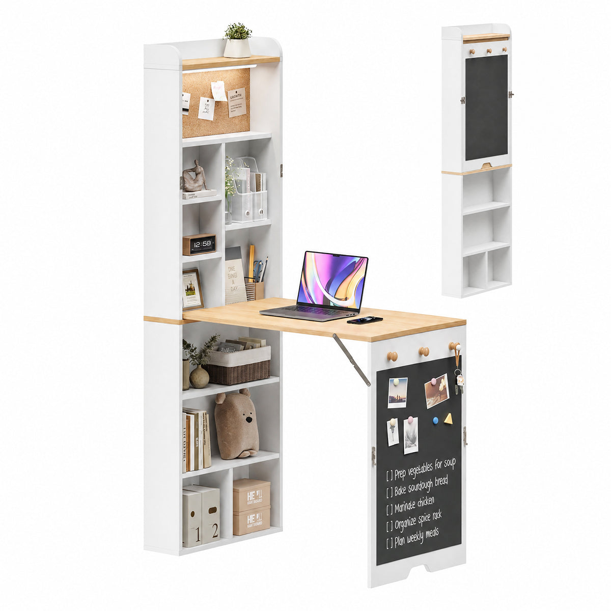 Advwin Wall Mounted Foldable Desk w/ LED & Corkboard