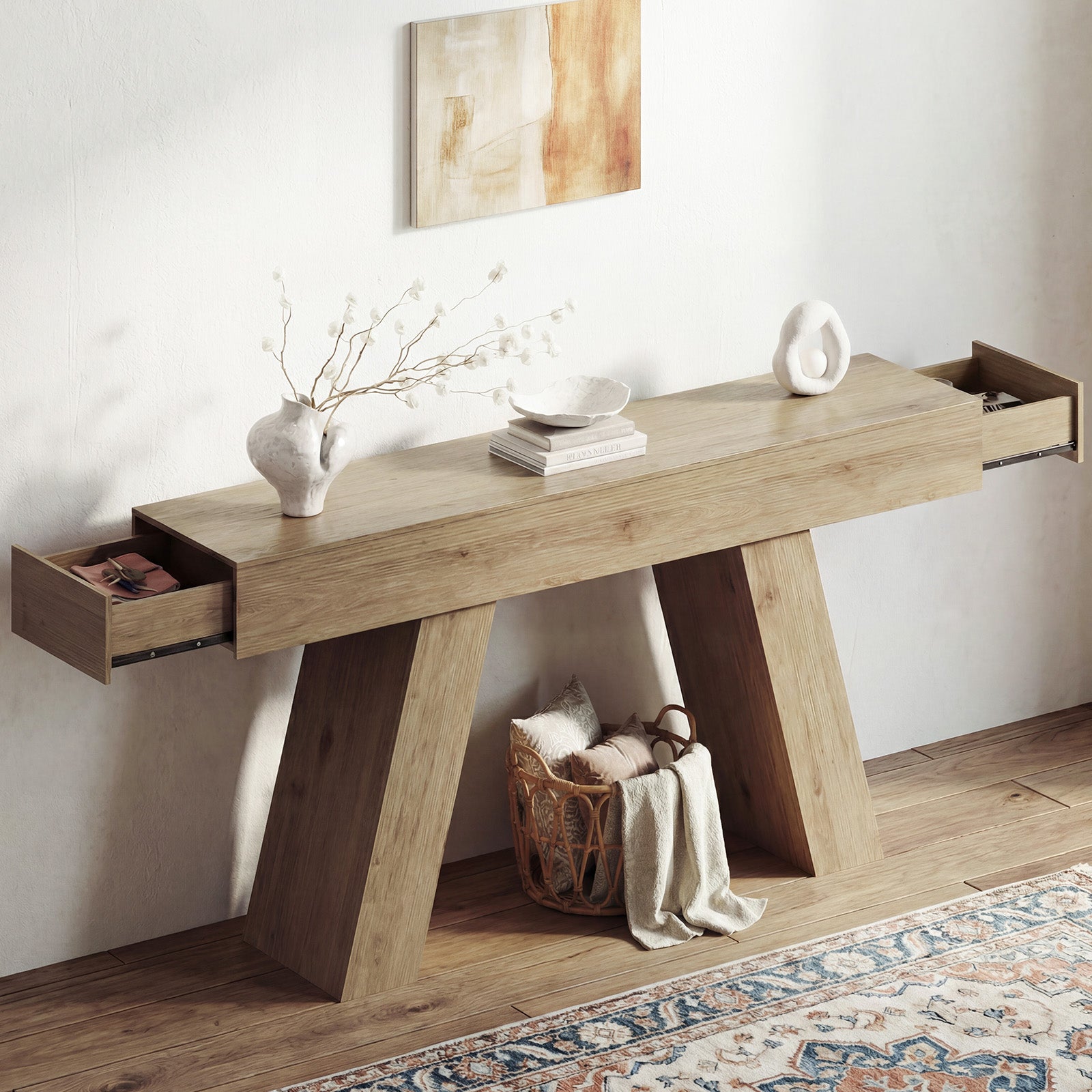 Advwin Console Table w/Storage Drawers