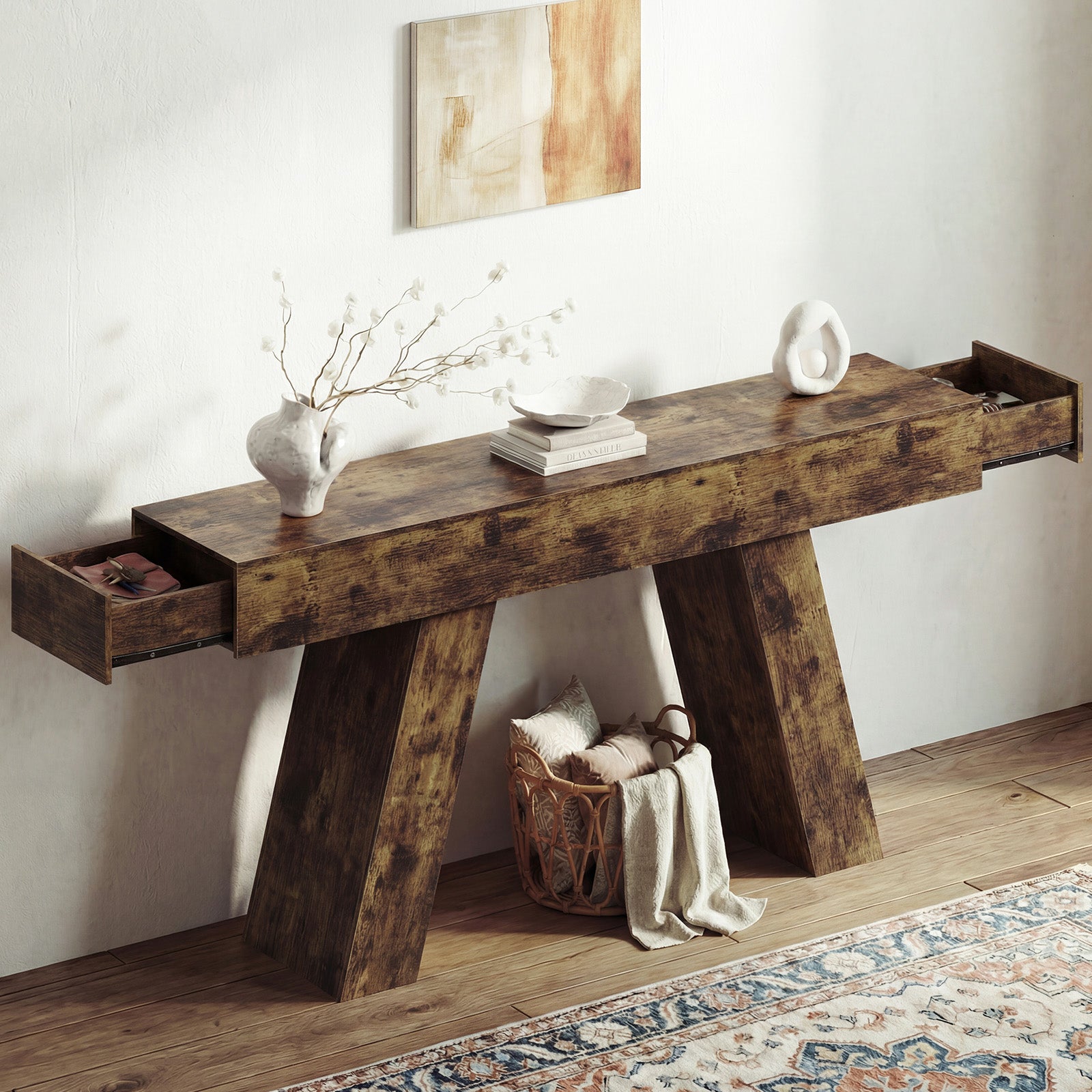 Advwin Console Table w/Storage Drawers