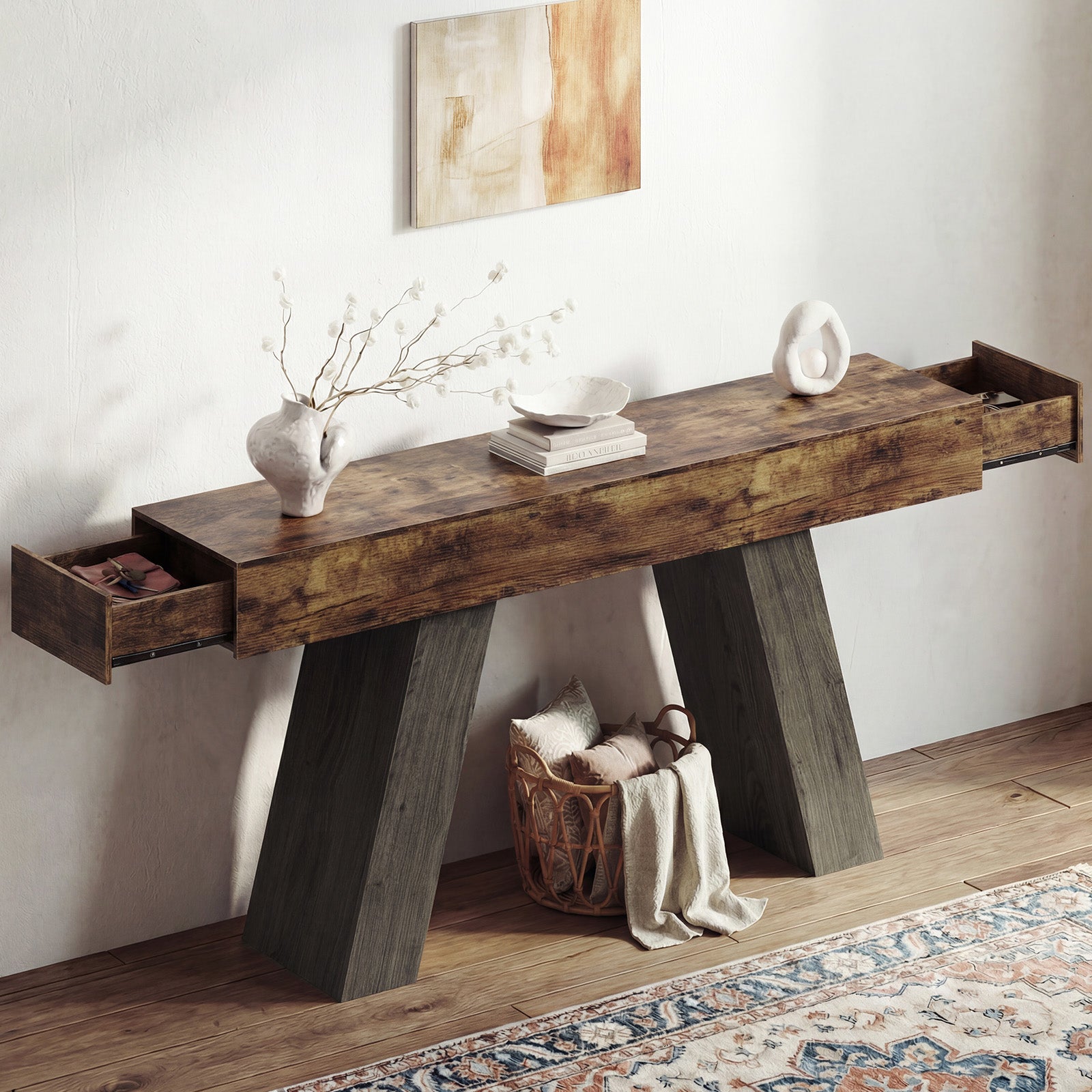 Advwin Console Table w/Storage Drawers