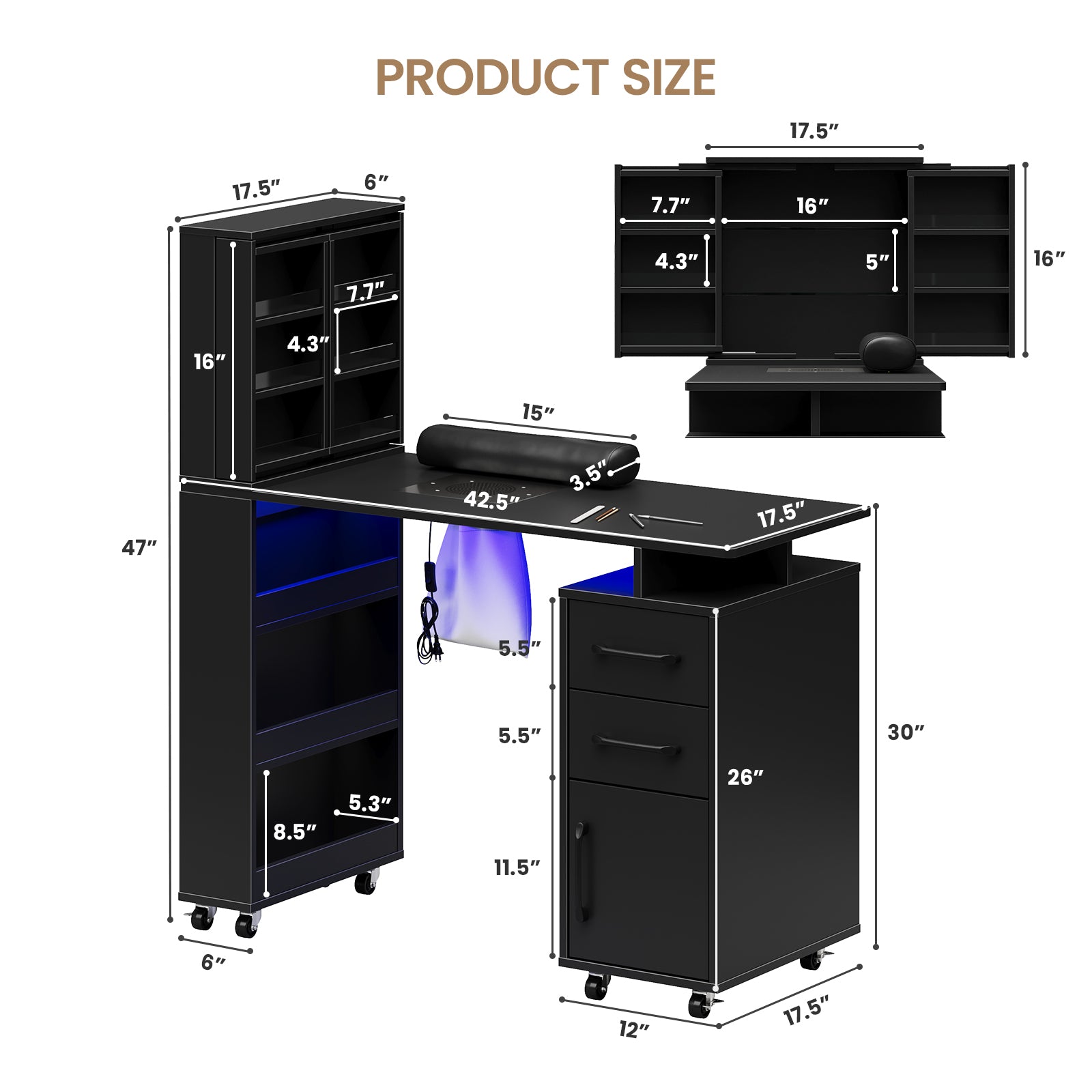 Advwin Manicure Table with Extendable Polish Cabinet