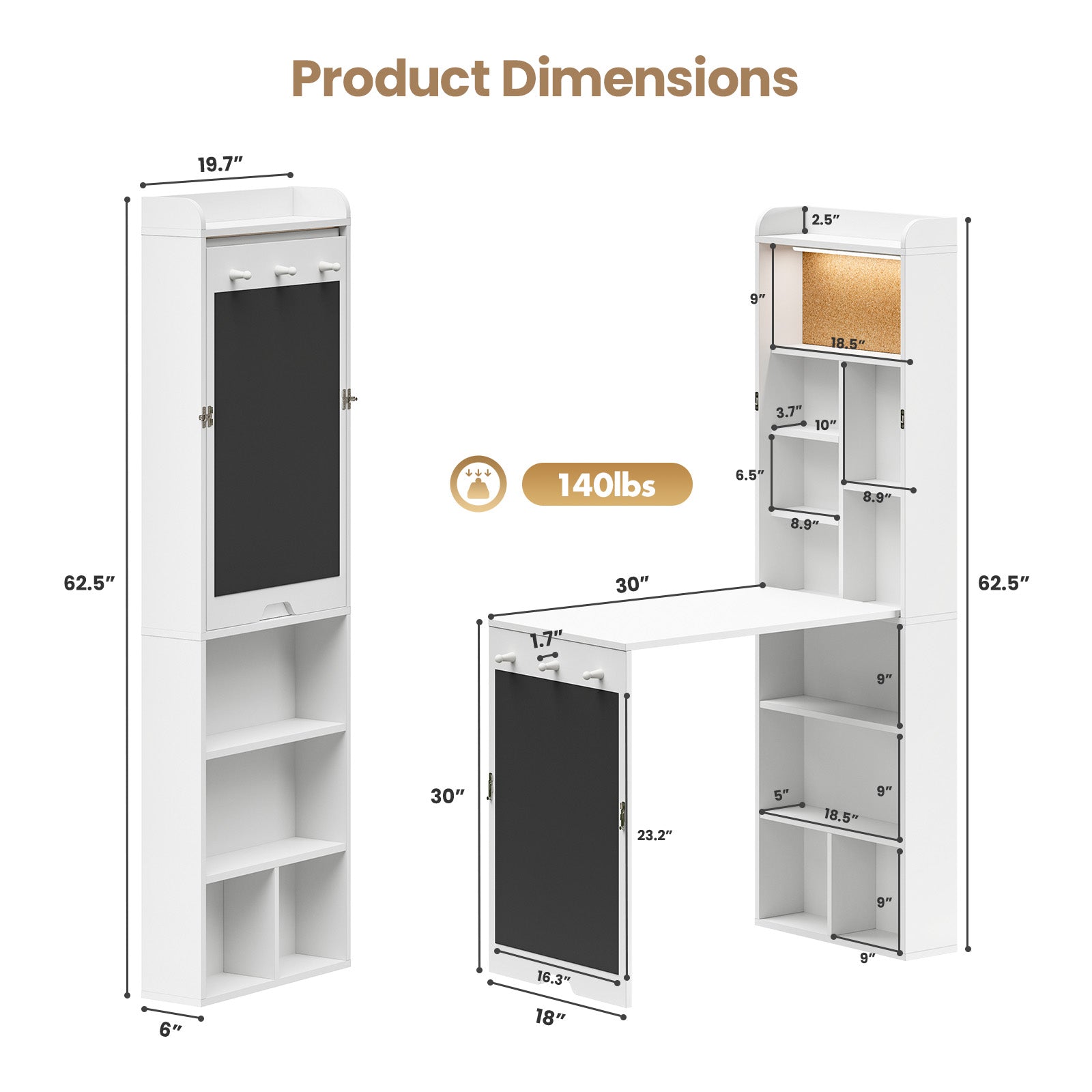 Advwin Wall Mounted Foldable Desk w/ LED & Corkboard