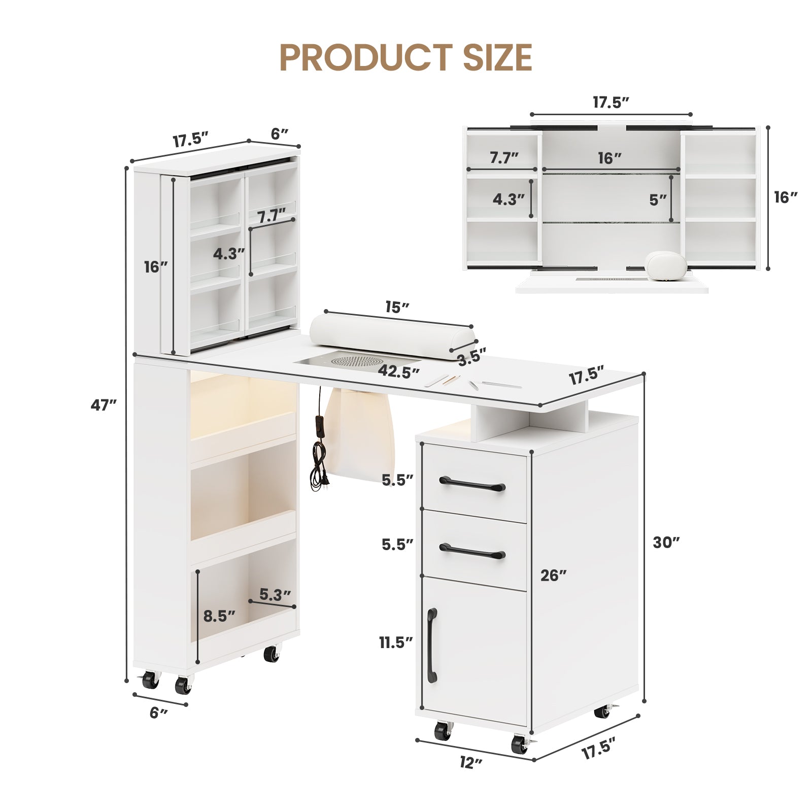 Advwin Manicure Table with Extendable Polish Cabinet