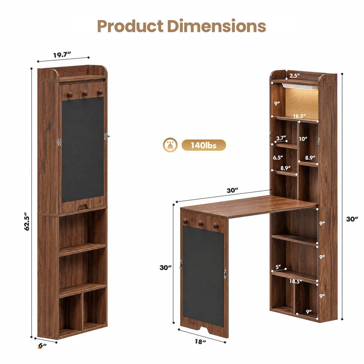 Advwin Wall Mounted Foldable Desk w/ LED & Corkboard