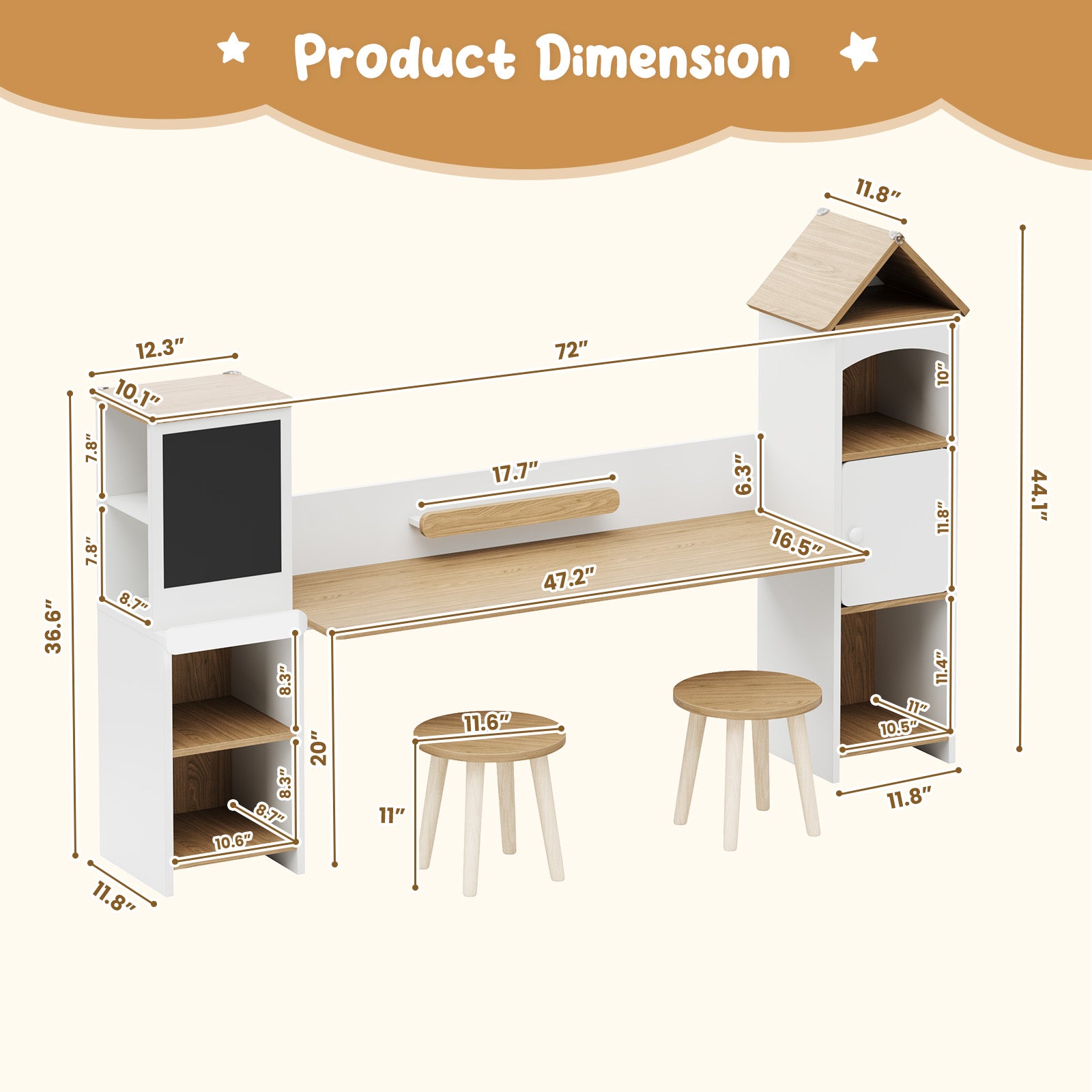 Advwin House-Shaped Kids Desk with Blackboard
