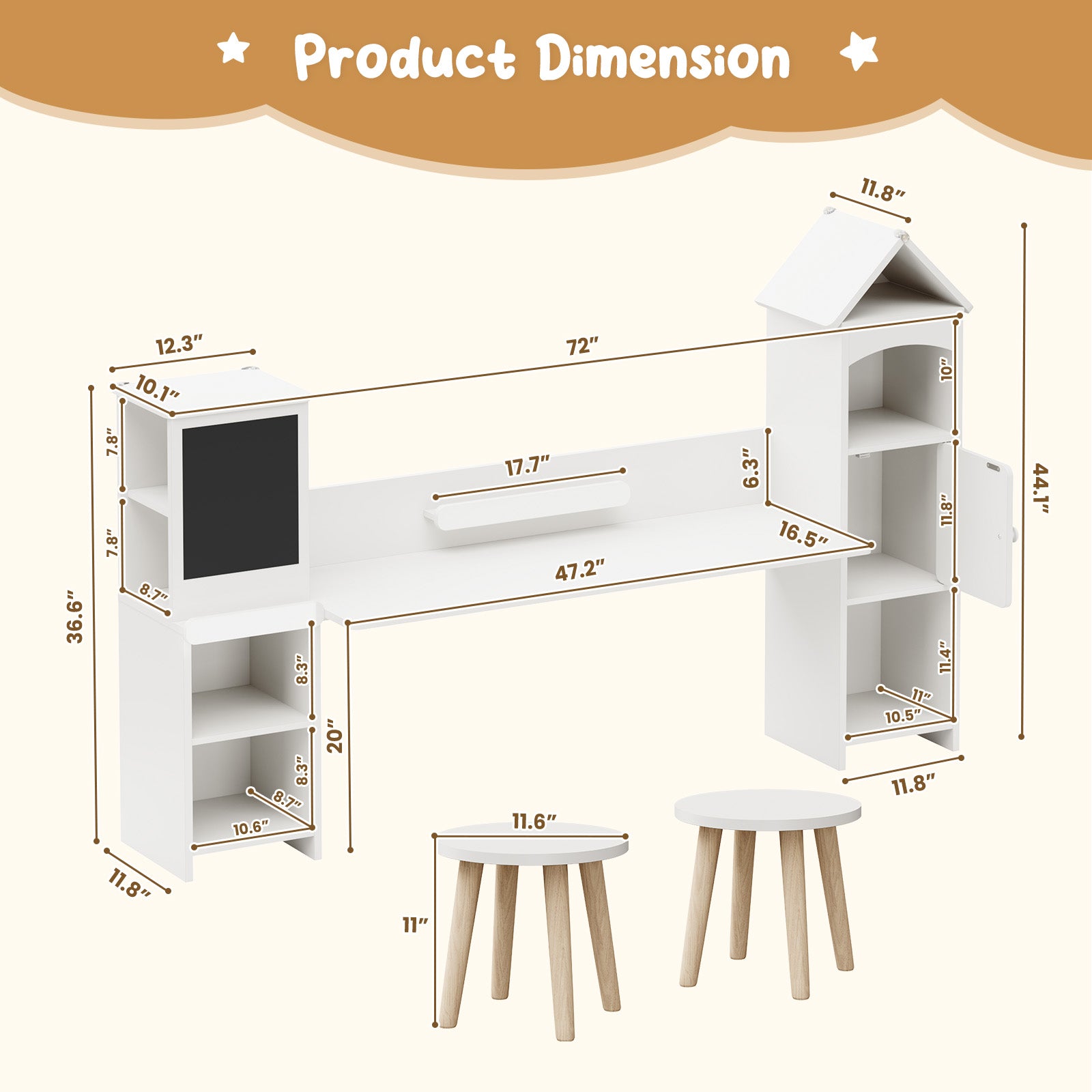 Advwin House-Shaped Kids Desk with Blackboard