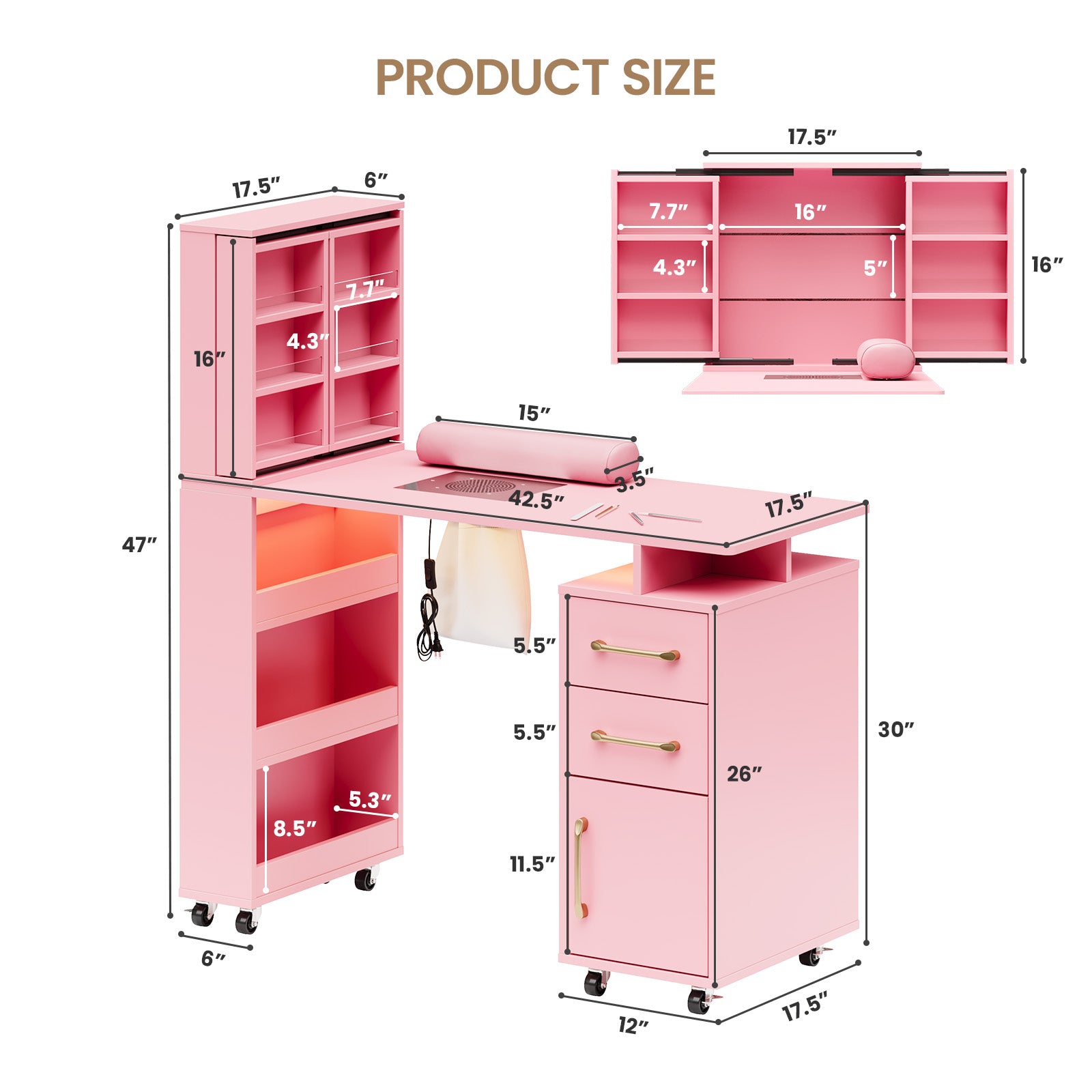 Advwin Manicure Table with Extendable Polish Cabinet