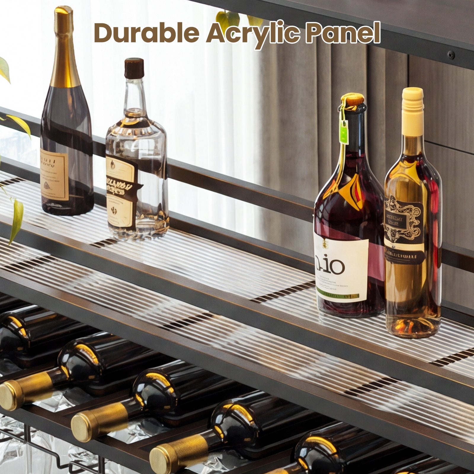 Advwin 55" Industrial Ceiling Wine Glass Rack with LED