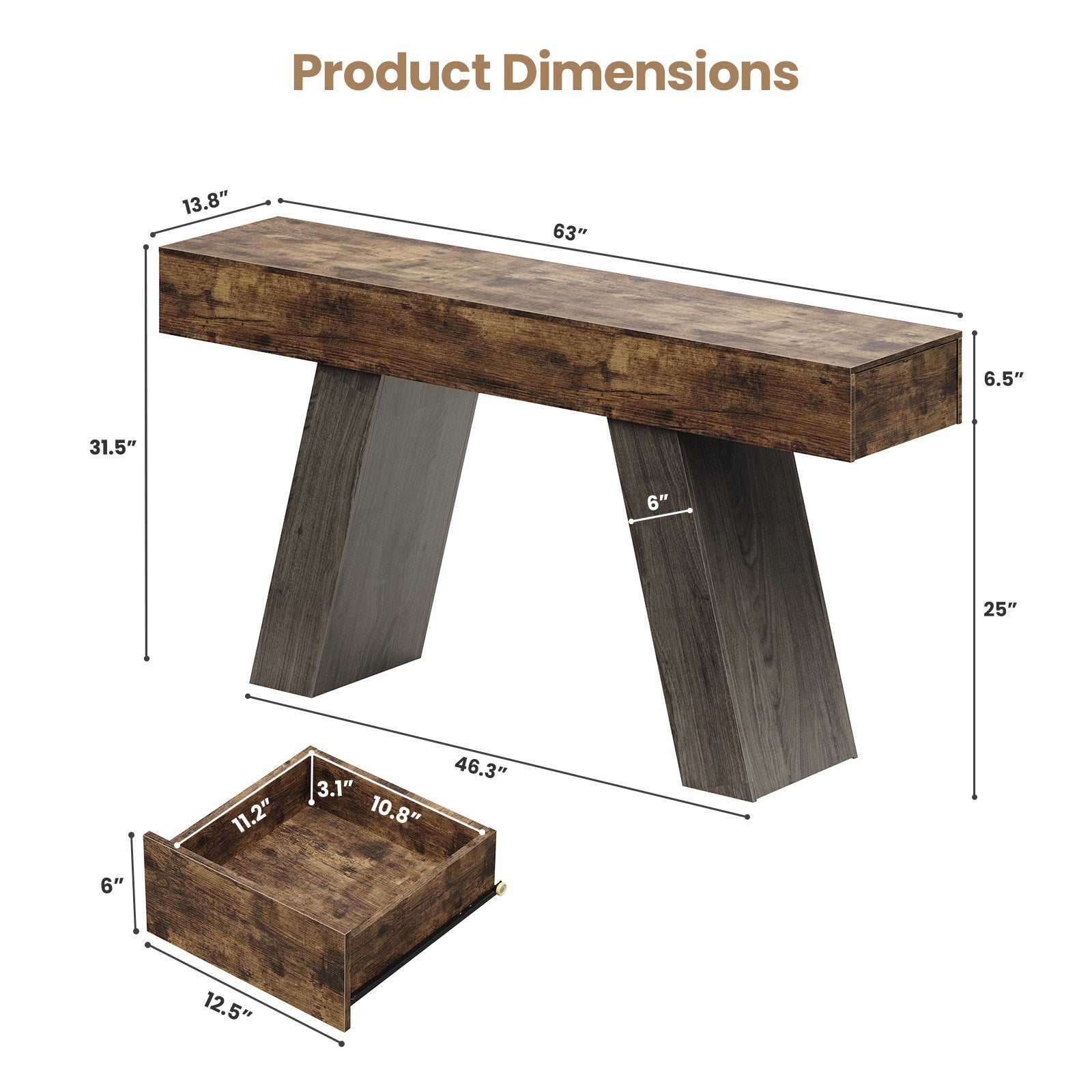 Advwin Console Table w/Storage Drawers