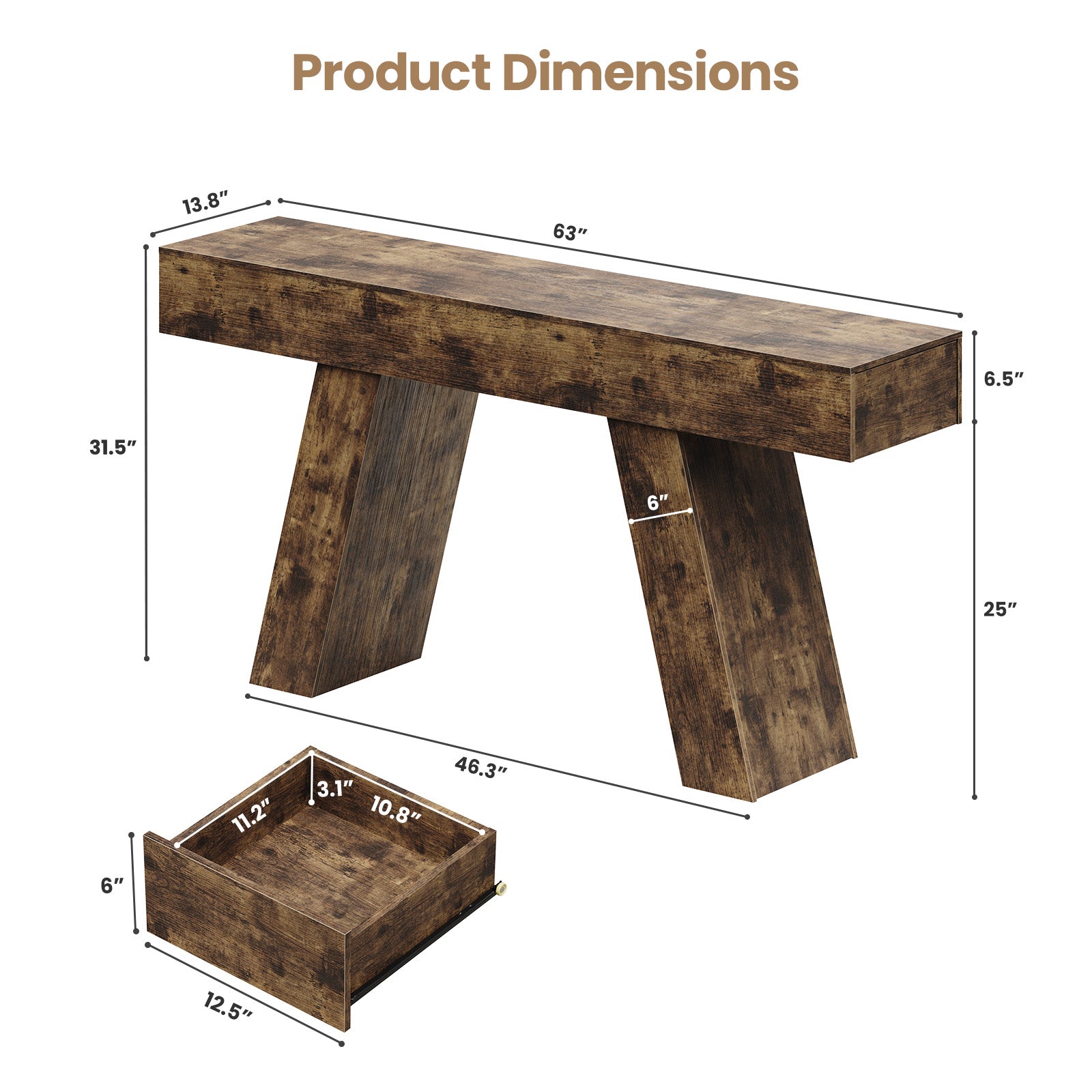 Advwin Console Table w/Storage Drawers