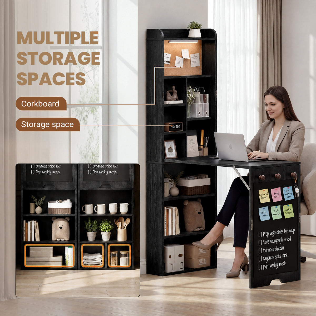 Advwin Wall Mounted Foldable Desk w/ LED & Corkboard