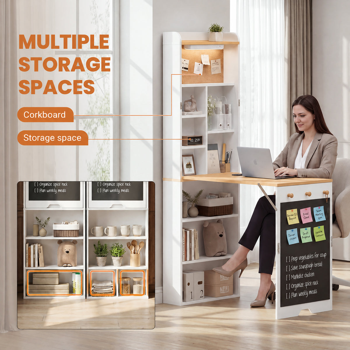 Advwin Wall Mounted Foldable Desk w/ LED & Corkboard