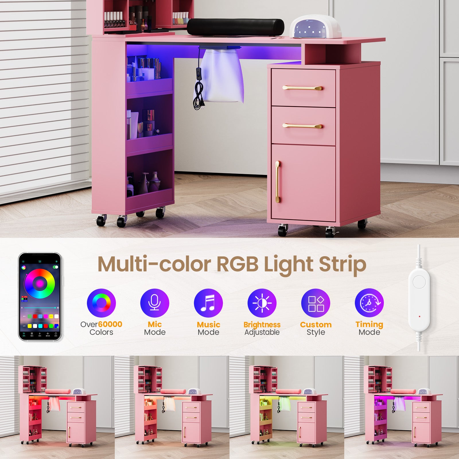 Advwin Manicure Table with Extendable Polish Cabinet