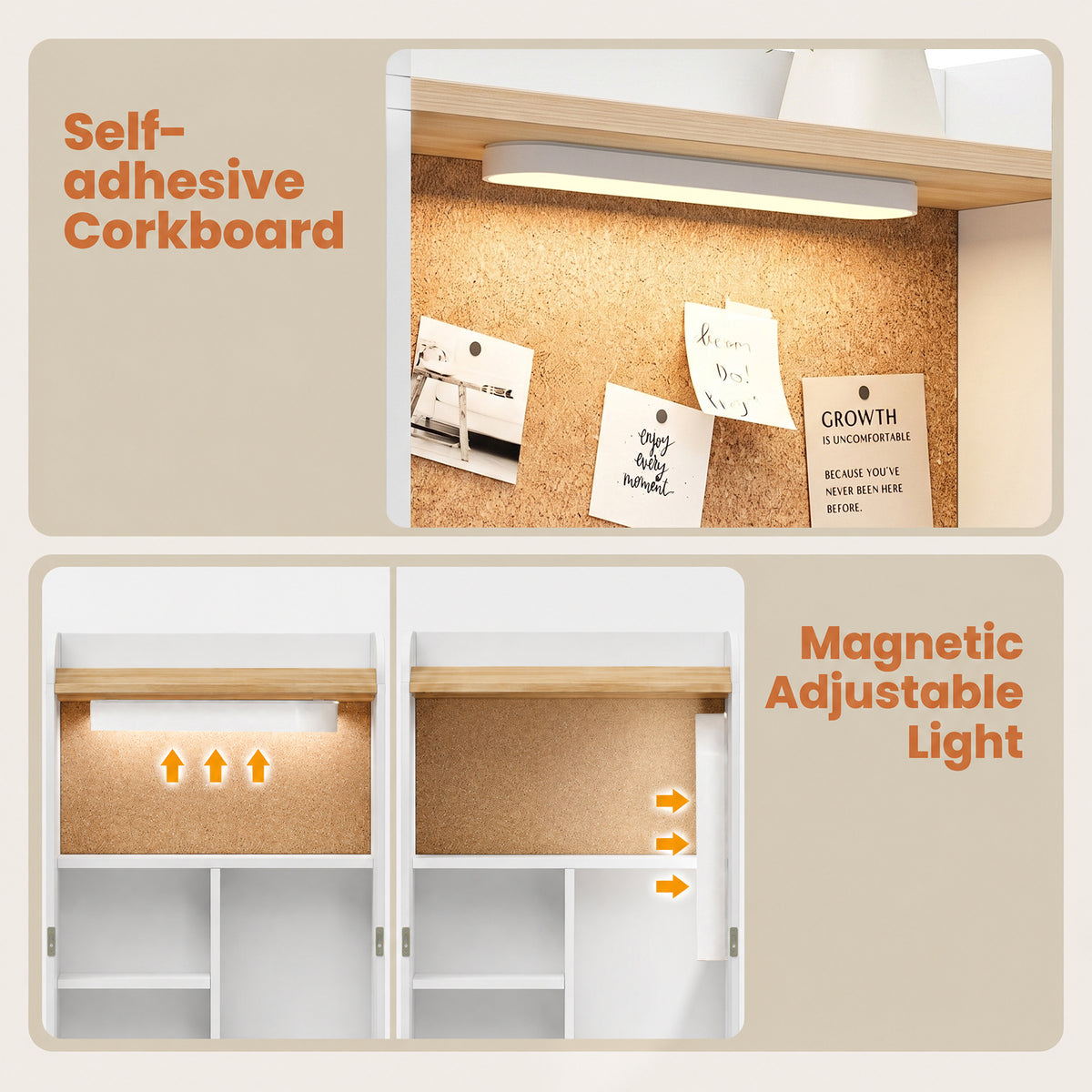 Advwin Wall Mounted Foldable Desk w/ LED & Corkboard