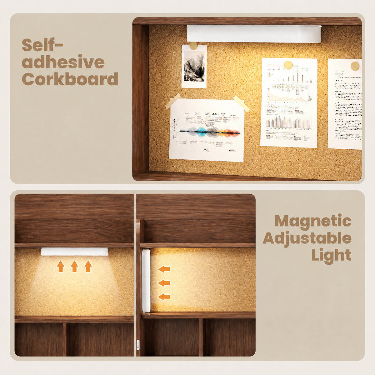Advwin Wall Mounted Foldable Desk w/ LED & Corkboard