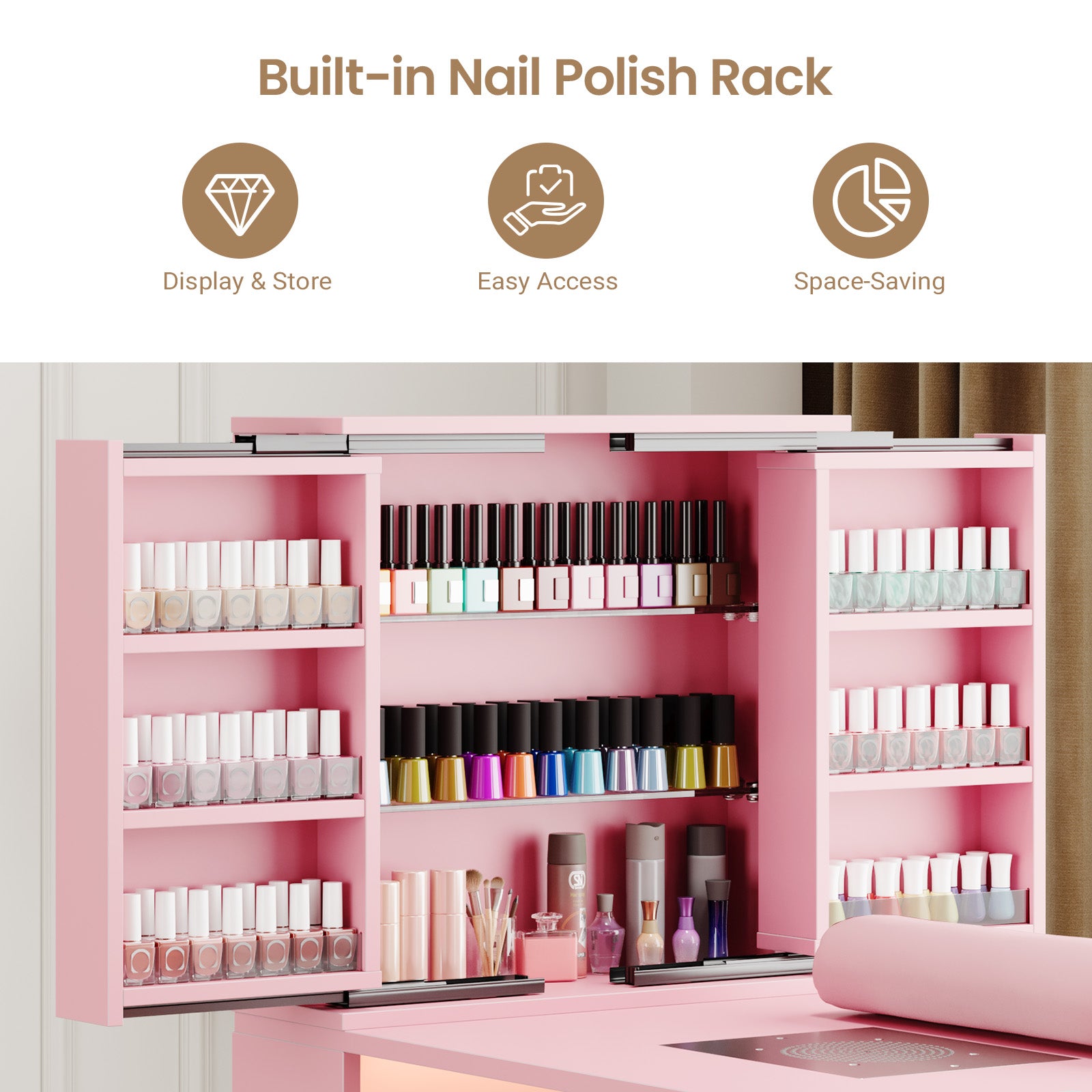 Advwin Manicure Table with Extendable Polish Cabinet