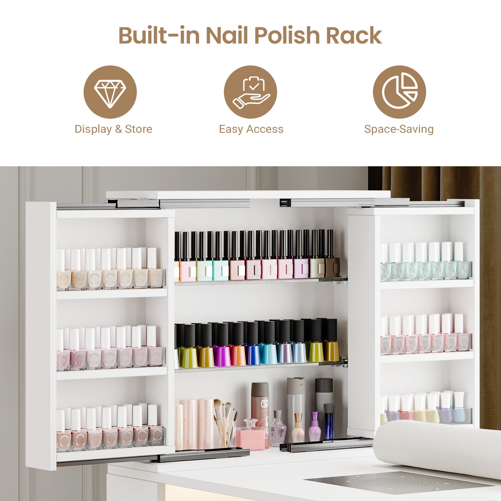 Advwin Manicure Table with Extendable Polish Cabinet