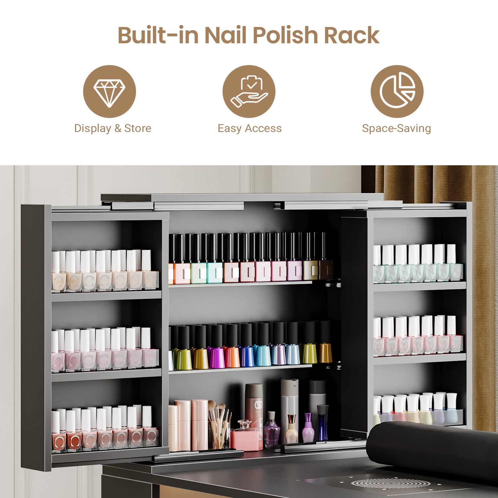 Advwin Manicure Table with Extendable Polish Cabinet