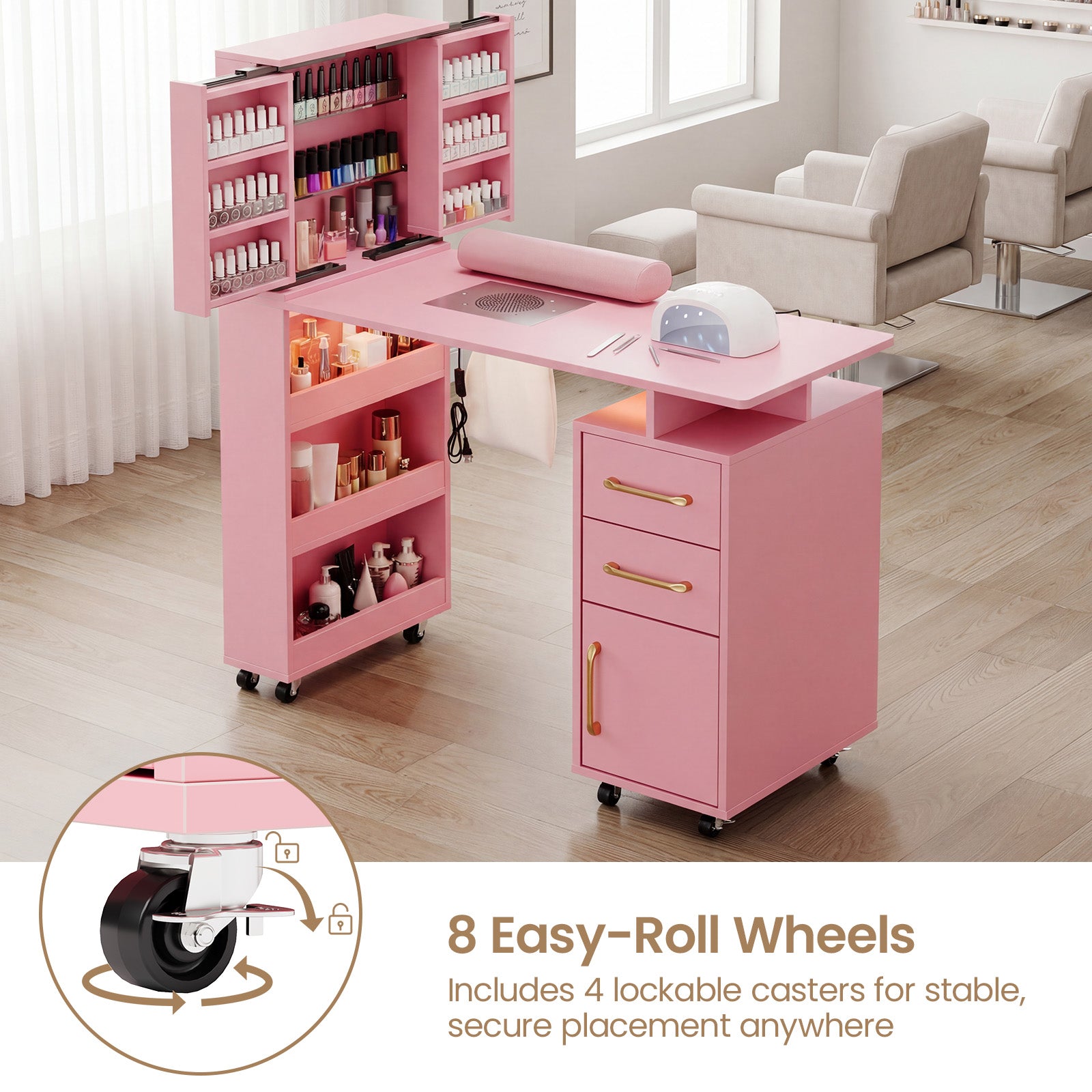 Advwin Manicure Table with Extendable Polish Cabinet