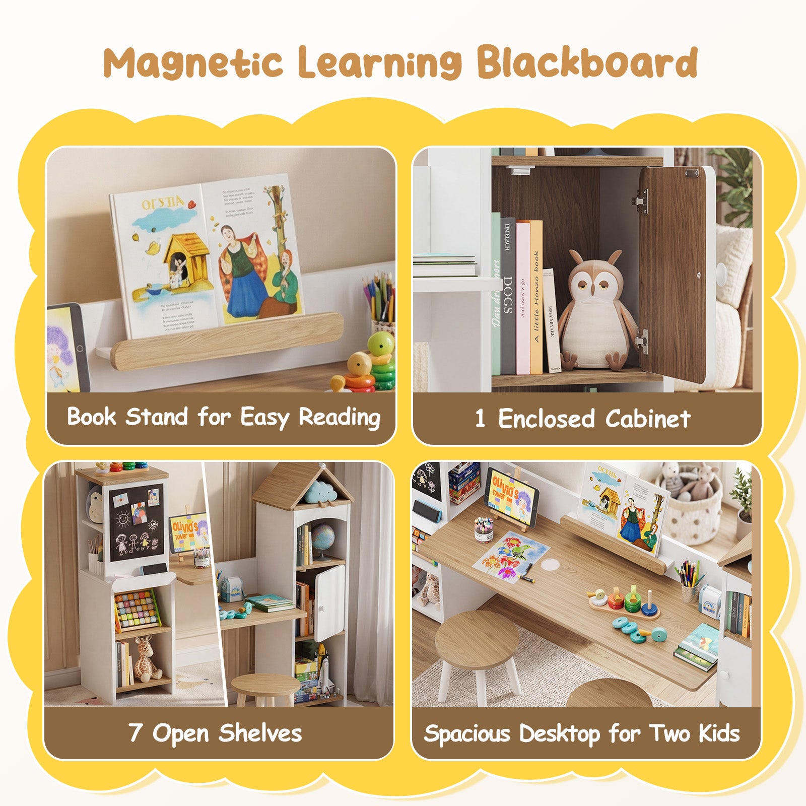 Advwin House-Shaped Kids Desk with Blackboard