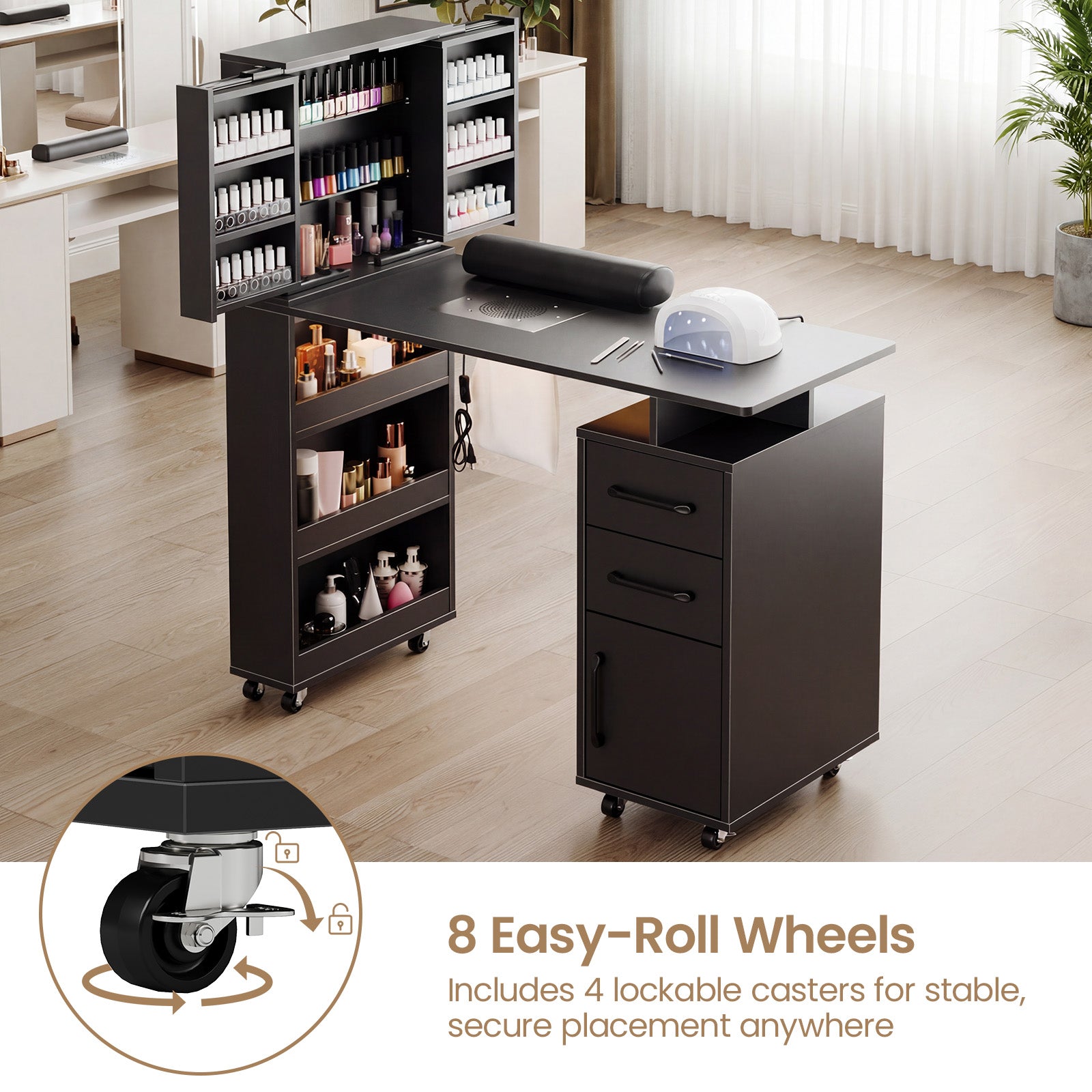 Advwin Manicure Table with Extendable Polish Cabinet