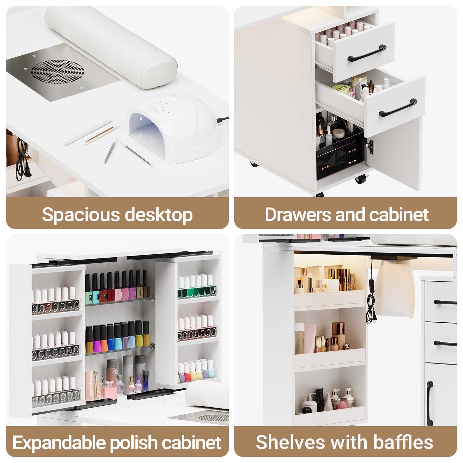 Advwin Manicure Table with Extendable Polish Cabinet