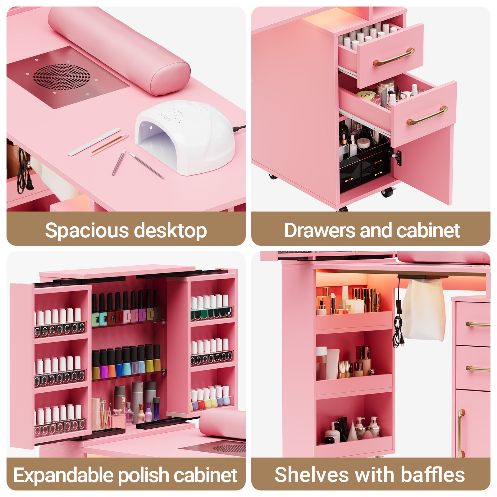 Advwin Manicure Table with Extendable Polish Cabinet