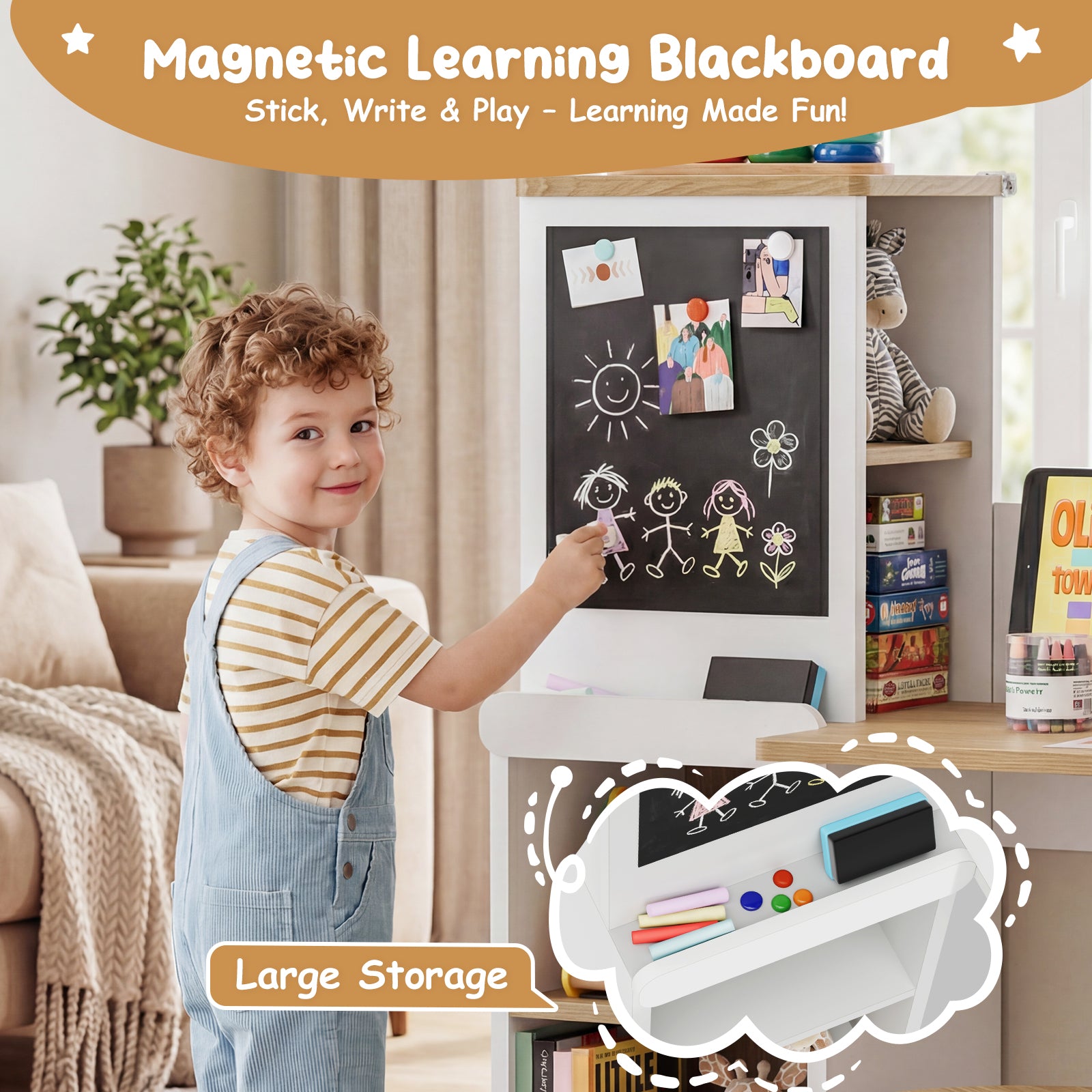 Advwin House-Shaped Kids Desk with Blackboard