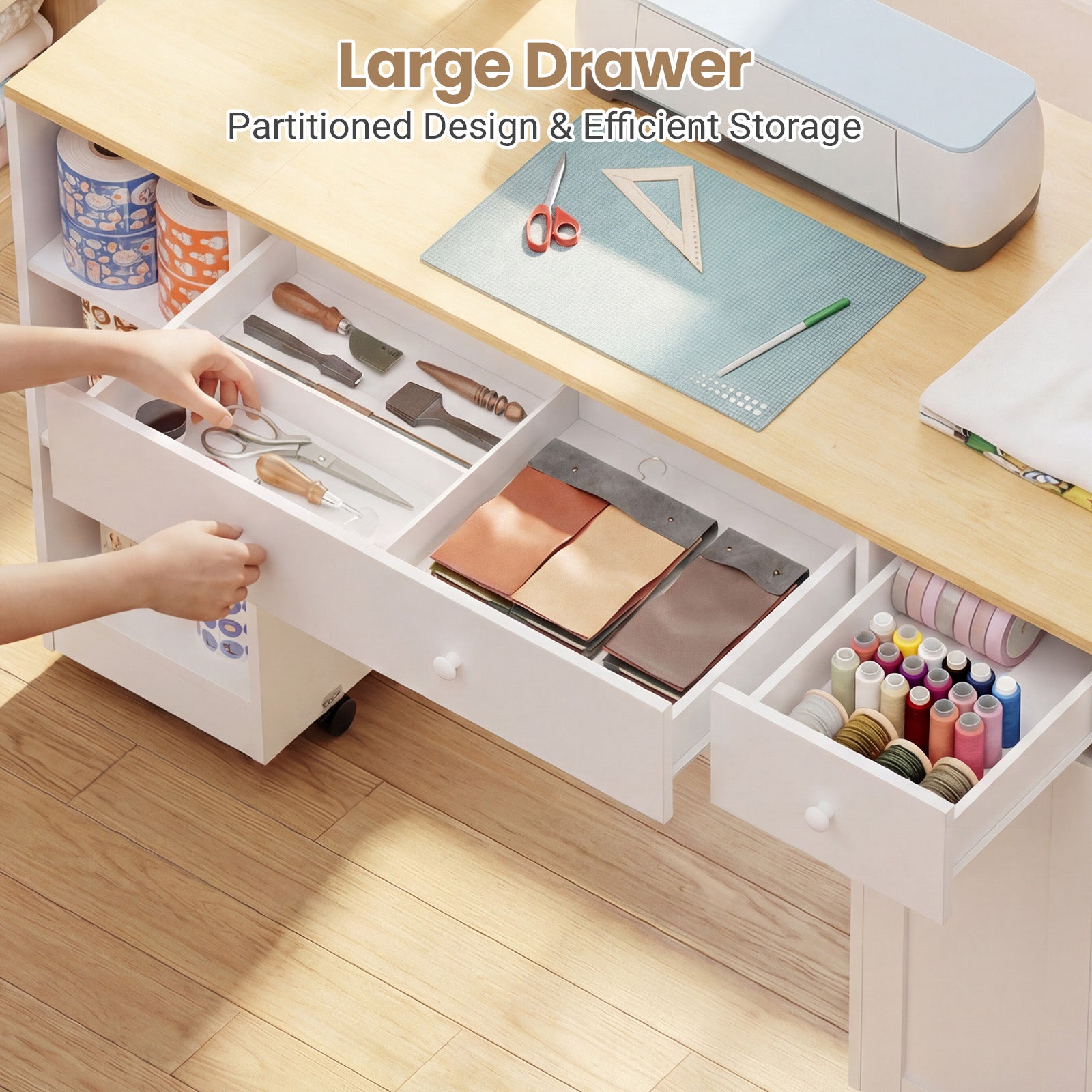 Advwin Rolling Craft Table w/ Adjustable Shelves