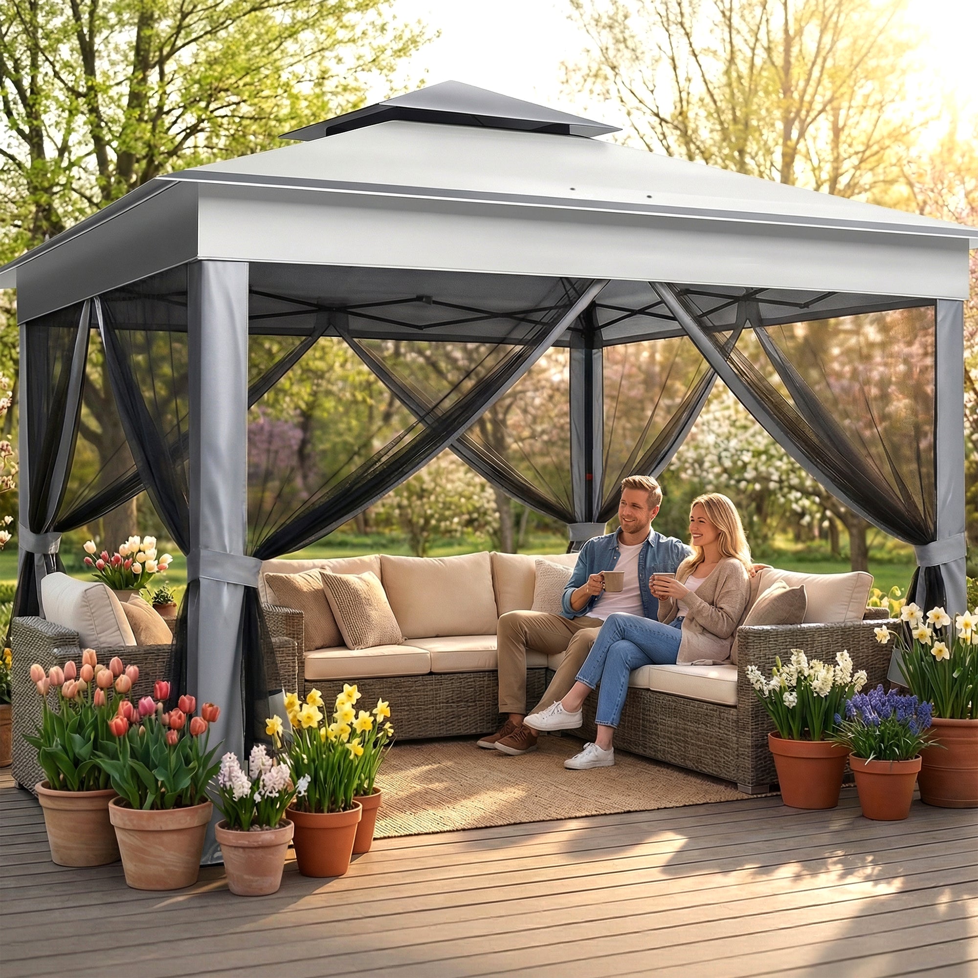 Advwin 11x11 Pop Up Gazebo with Mesh Walls, Outdoor Canopy Tent