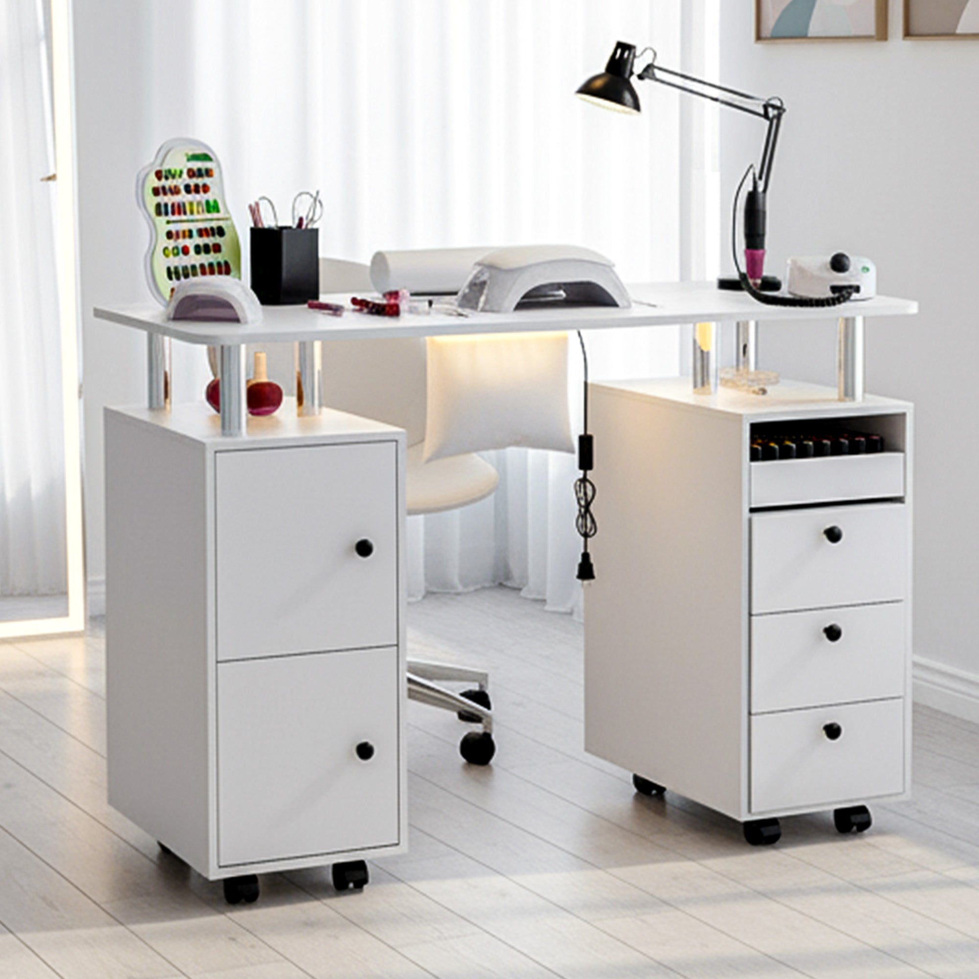 Advwin Nail Table w/ Dust Collector & Lockable Wheels