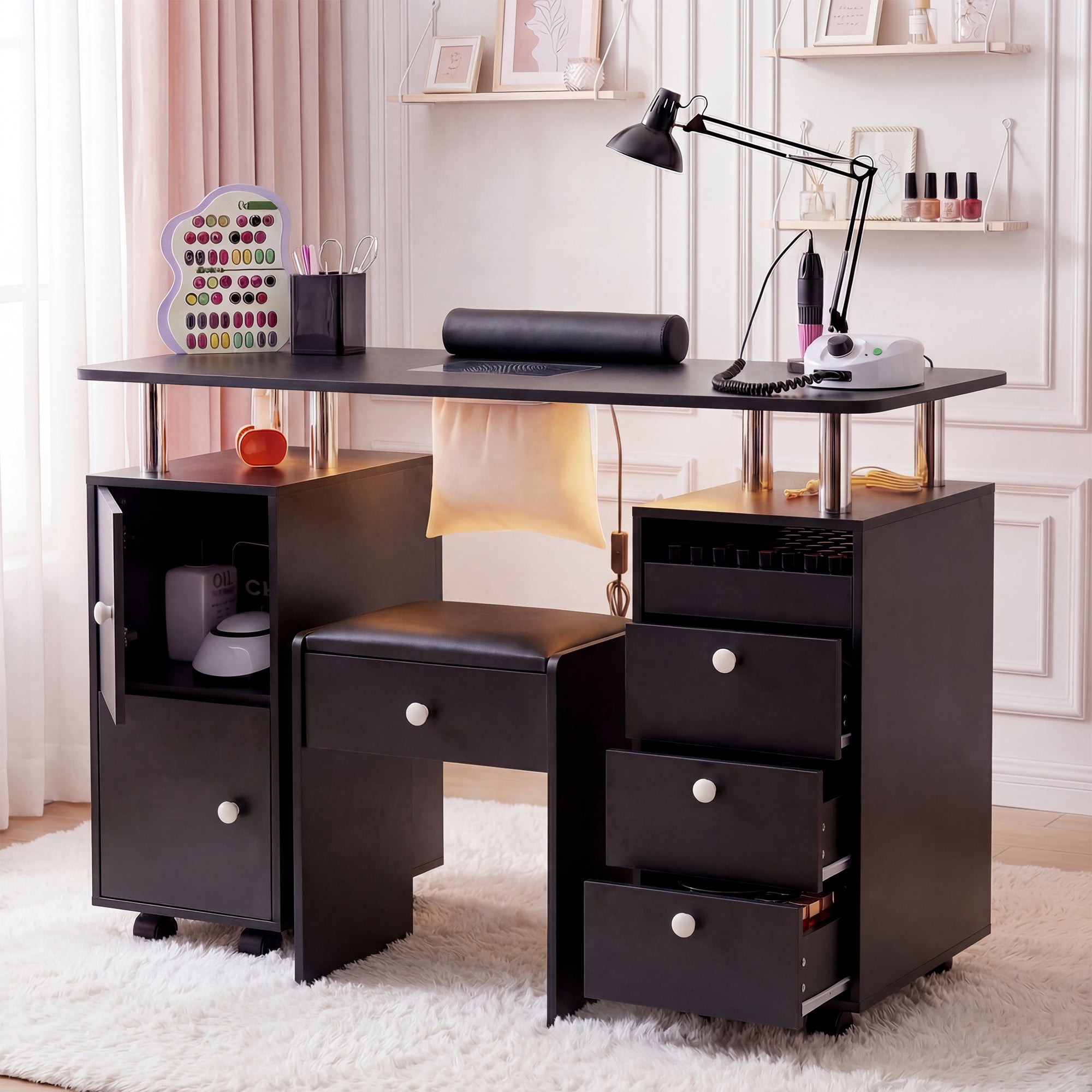 Advwin Nail Desk & Storage Stool Set for Nail Tech