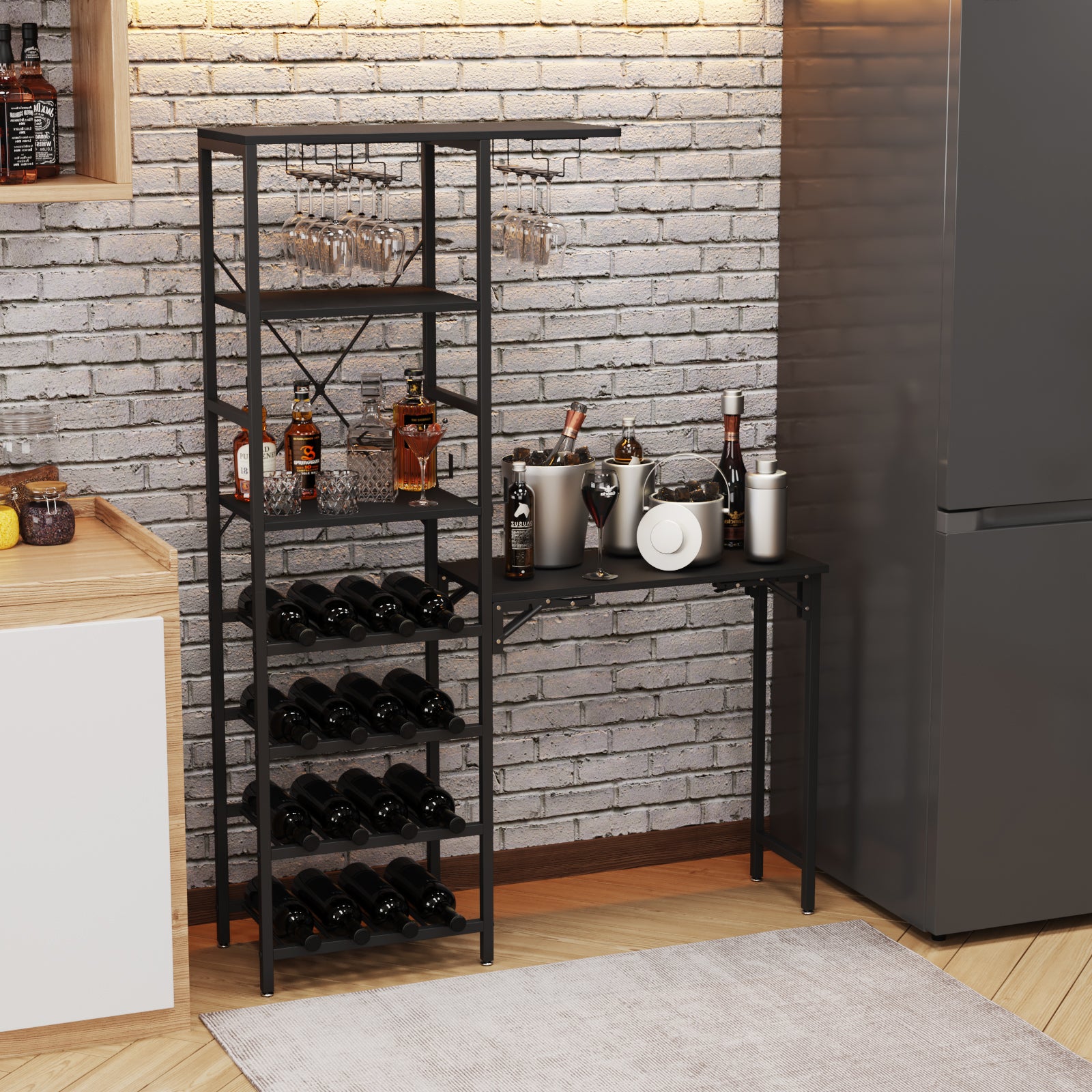 Advwin Home Bar Liquor Cabinet with Folding Table