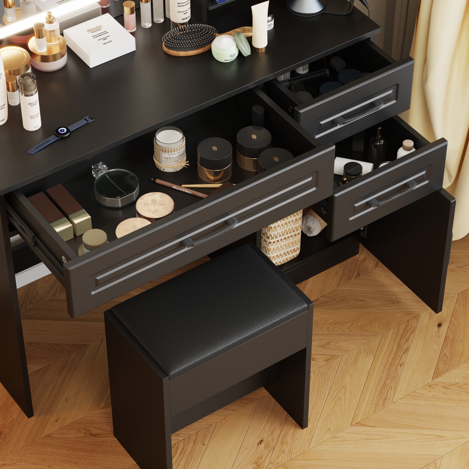 Advwin makeup table with lighted mirror