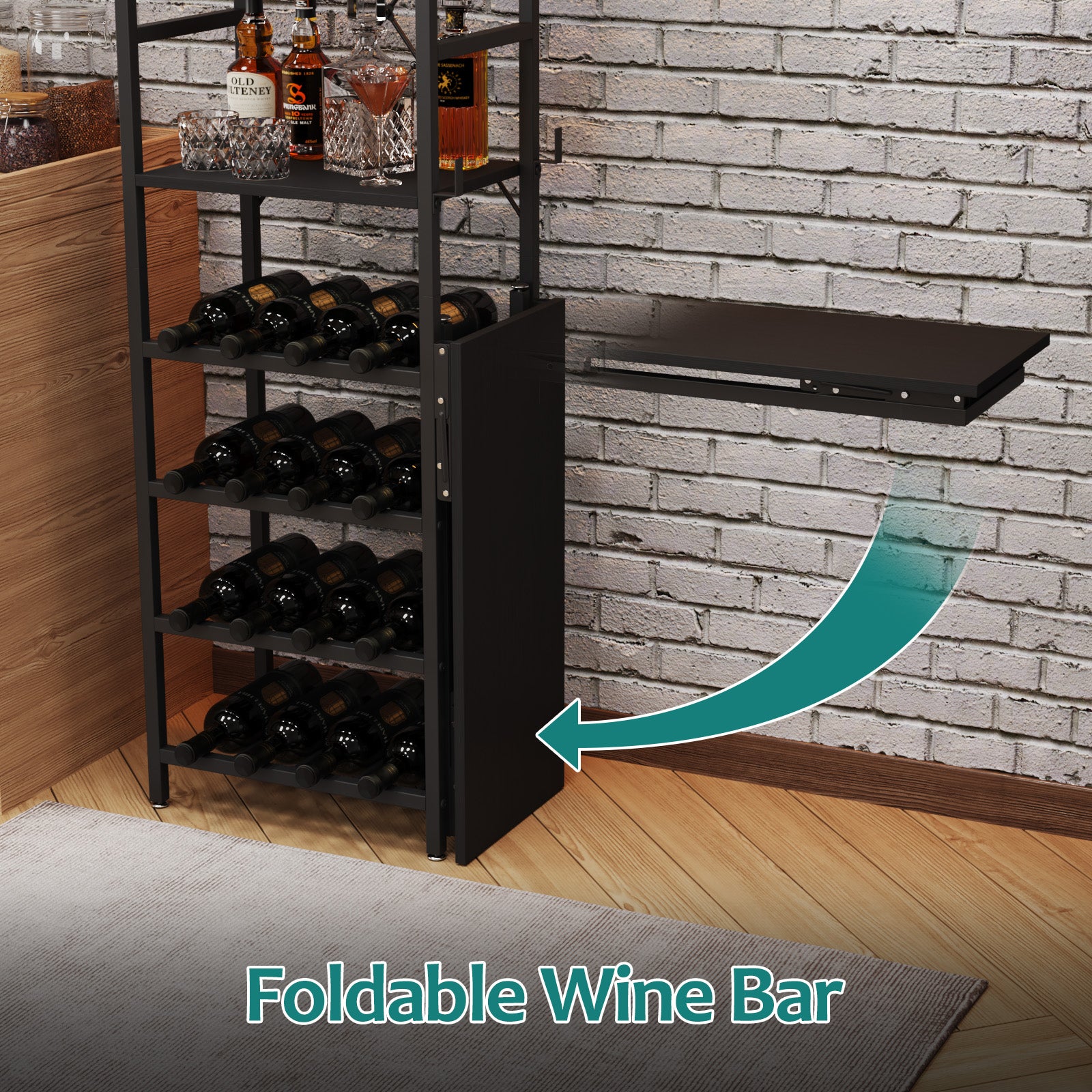 Advwin Home Bar Liquor Cabinet with Folding Table