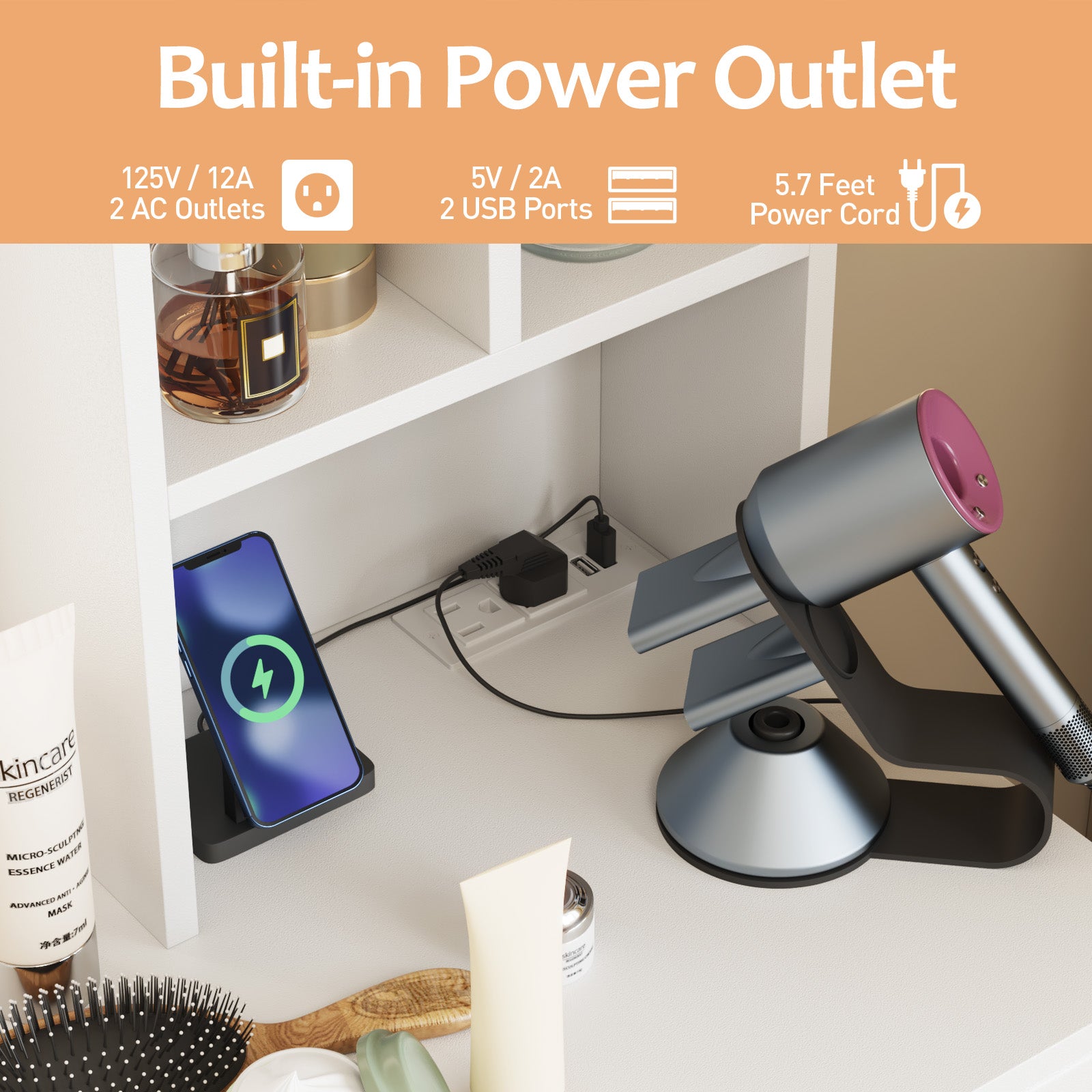 Advwin makeup vanity built-in power outlet