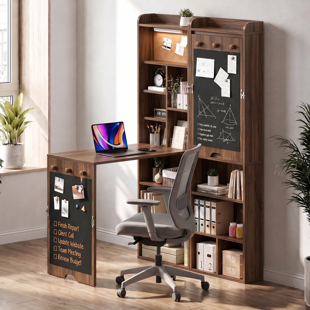 Advwin Wall Mounted Foldable Desk w/ LED & Corkboard