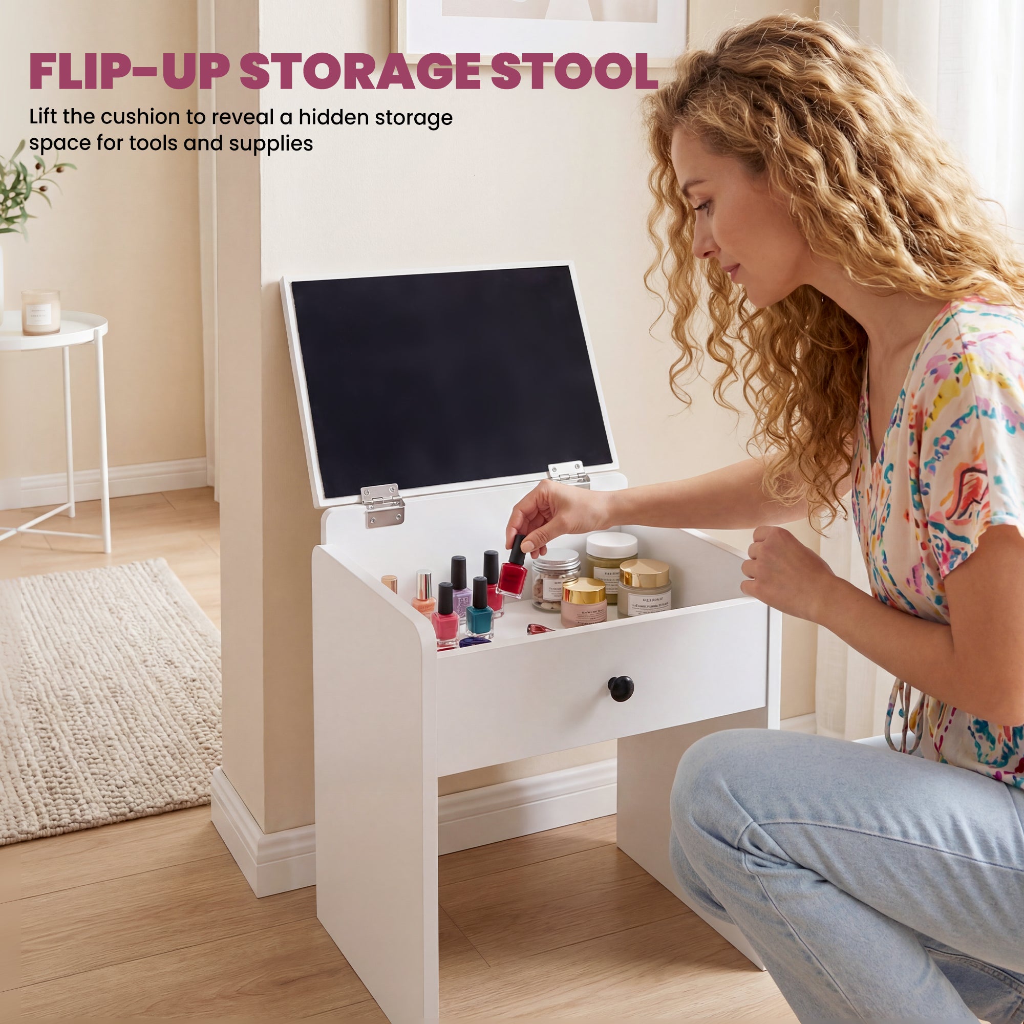 Advwin Nail Desk & Storage Stool Set for Nail Tech