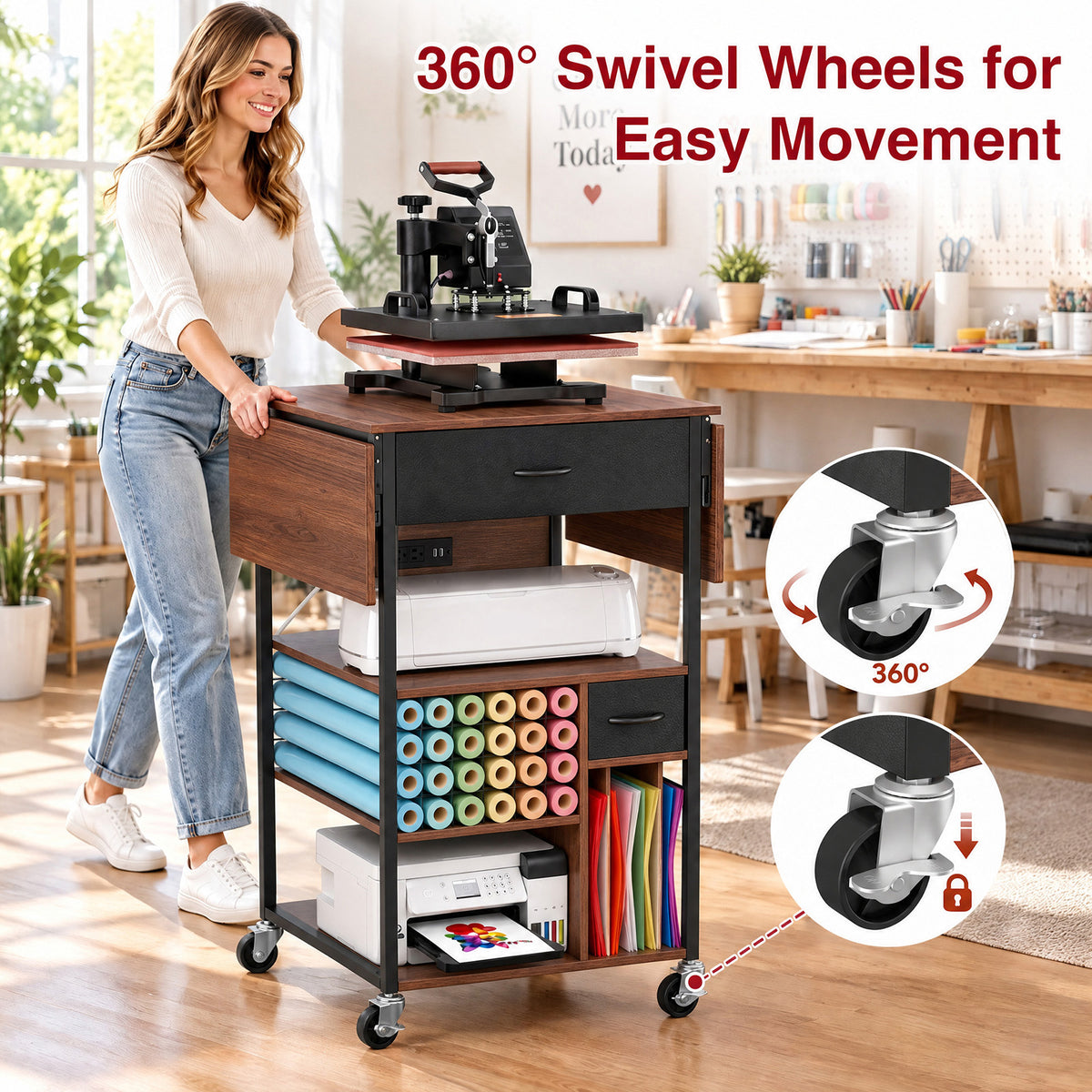 Advwin Foldable Heat Press Table w/ Built-in Power Outlet