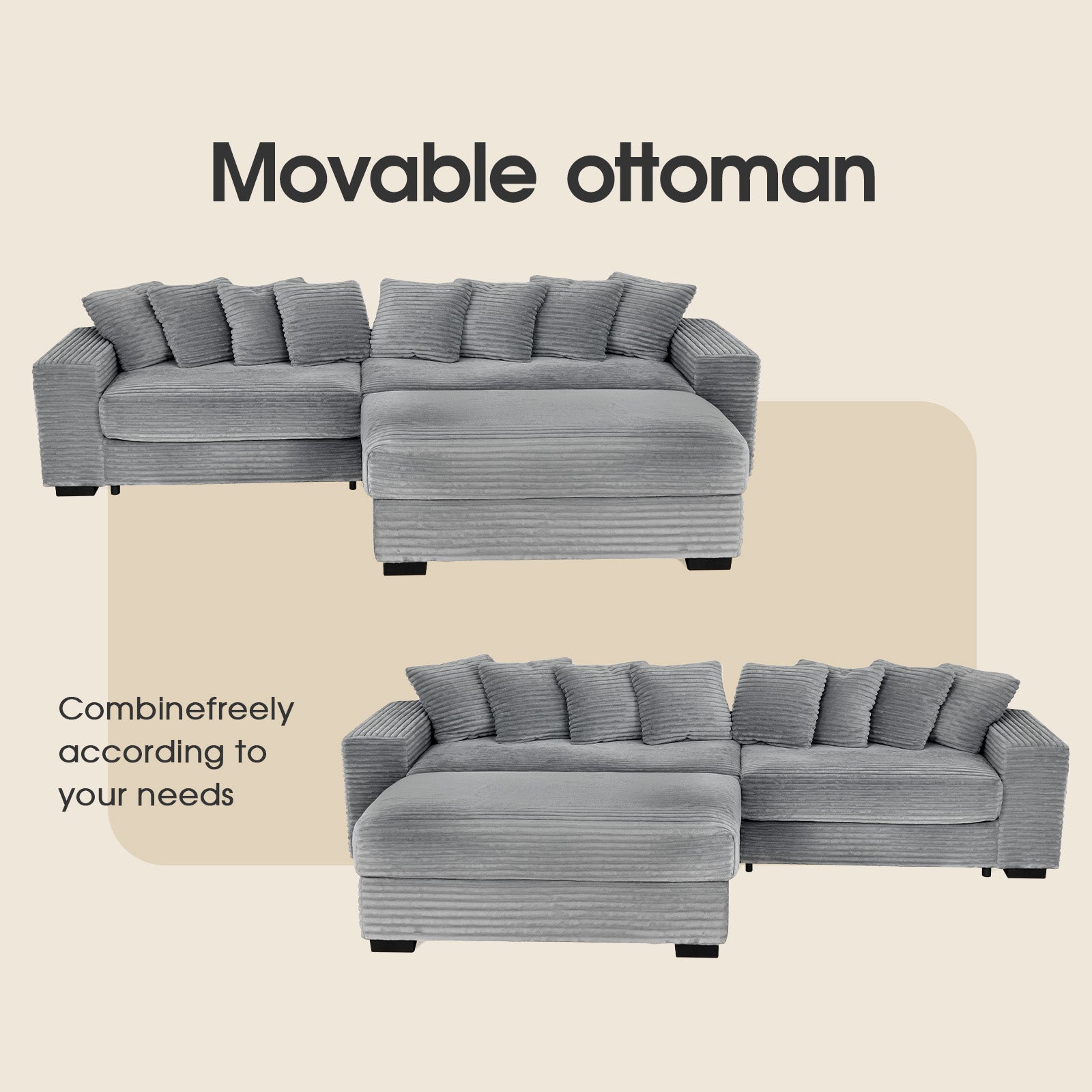 Advwin Oversized L Shaped Sofa With Chaise