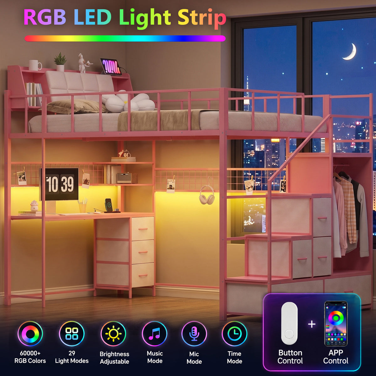 Advwin Loft Bed with Storage Headboard & Power Outlets