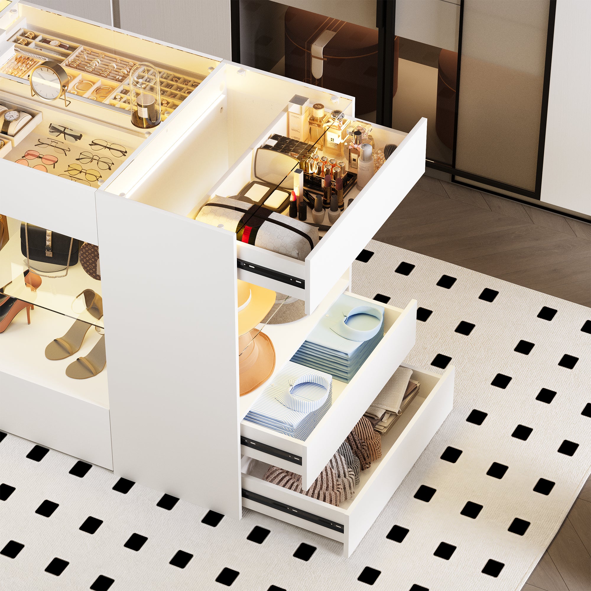 Advwin Modern Closet Island with 10 Drawers
